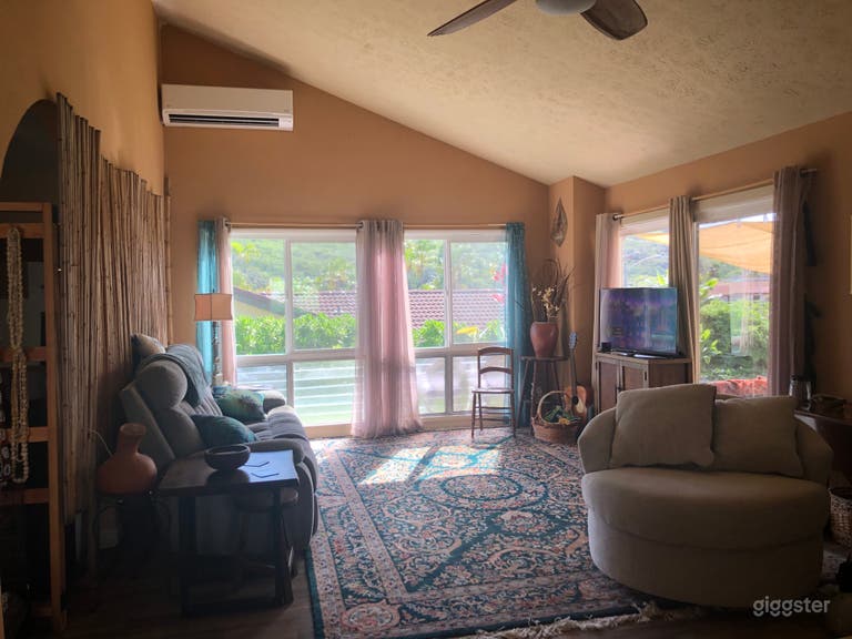 Large Living Room area with TV/Screen, Split AC, views. 