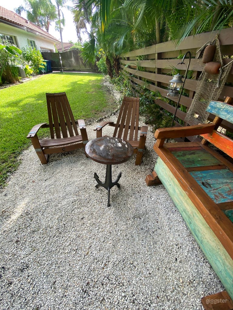  Unique sitting area made from old boat and wine barrels. Secret cooler compartment inside of boat. 
