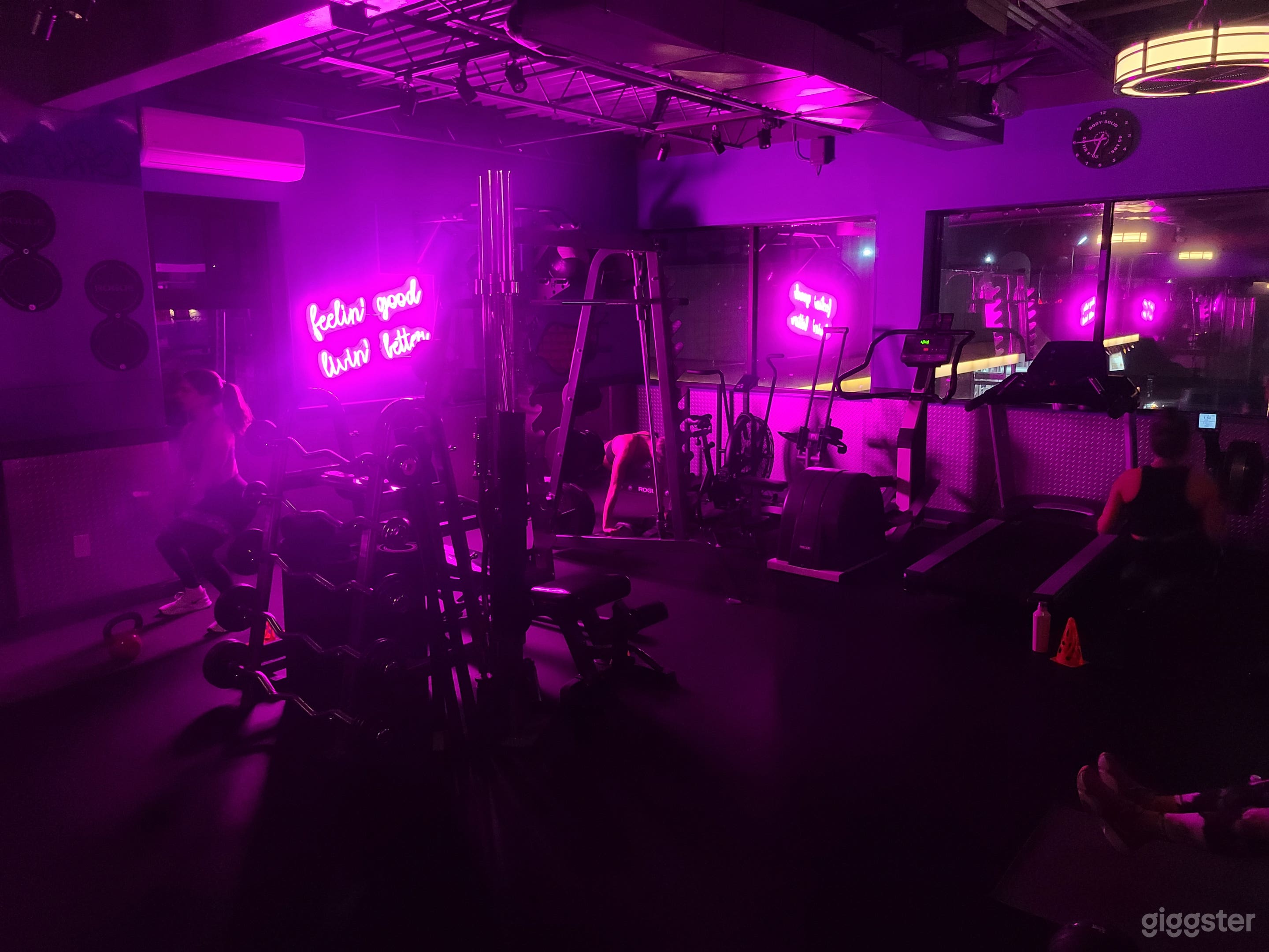 Night time with only neon lights.