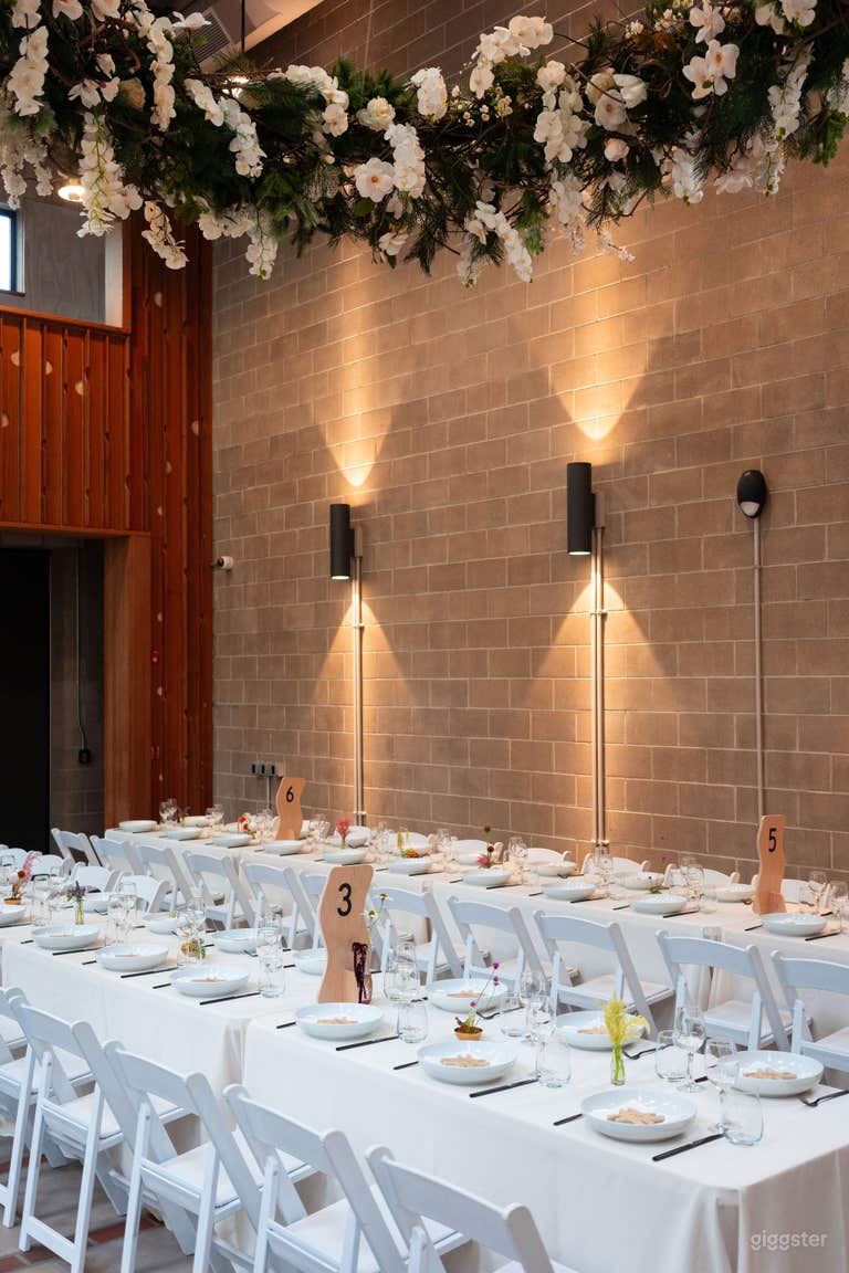  Warehouse set for formal dinner 