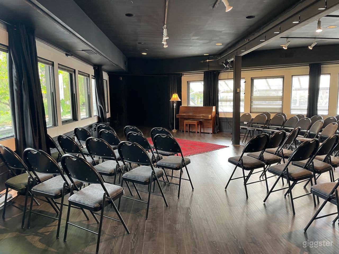 Experience our versatile 60-capacity theatre in the heart of Vancouver, perfect for music performances, shows, filmmaking, and photo shoots. Enjoy the well-equipped lighting and sound system, ample natural light, or transform it into a black box. 