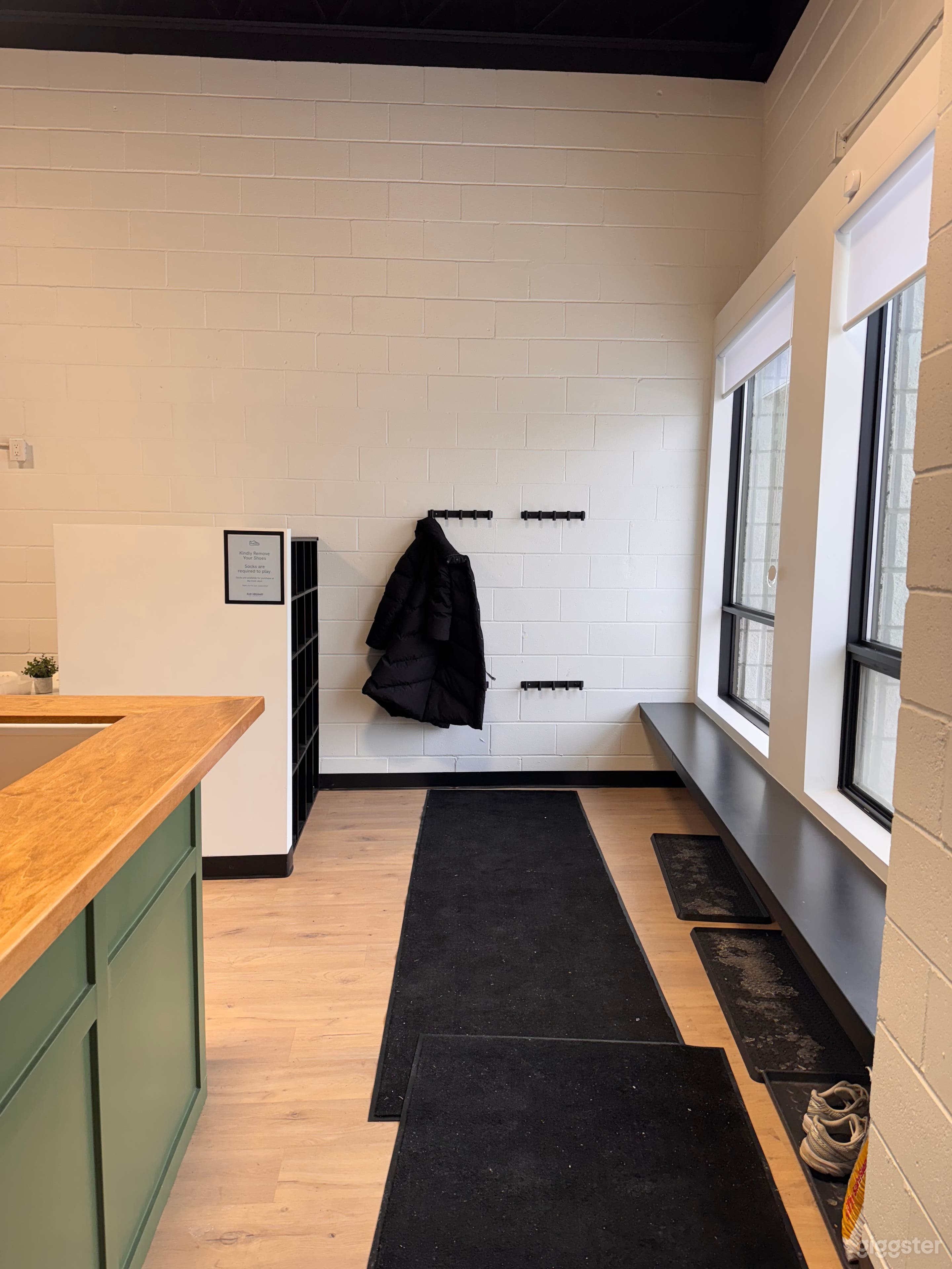 Cubbies, clothes hanger. 