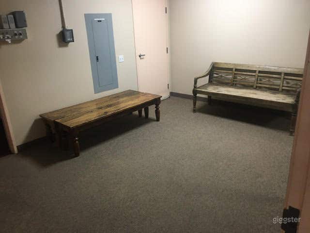  Clean, Carpeted Yoga Room with One-Mirrored Wall  