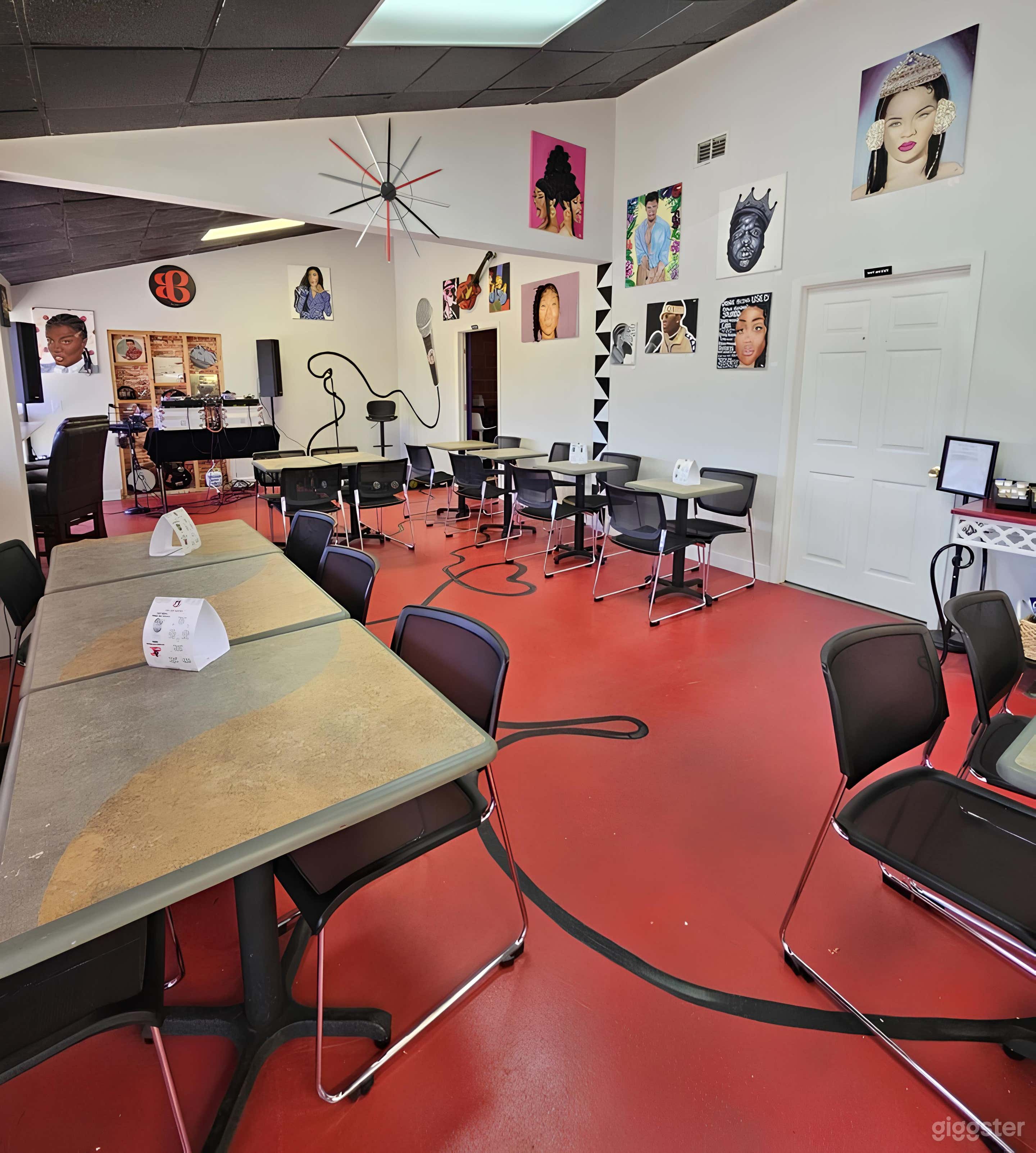 Music-Themed Coffee Lounge with Performance Stage Photo 3