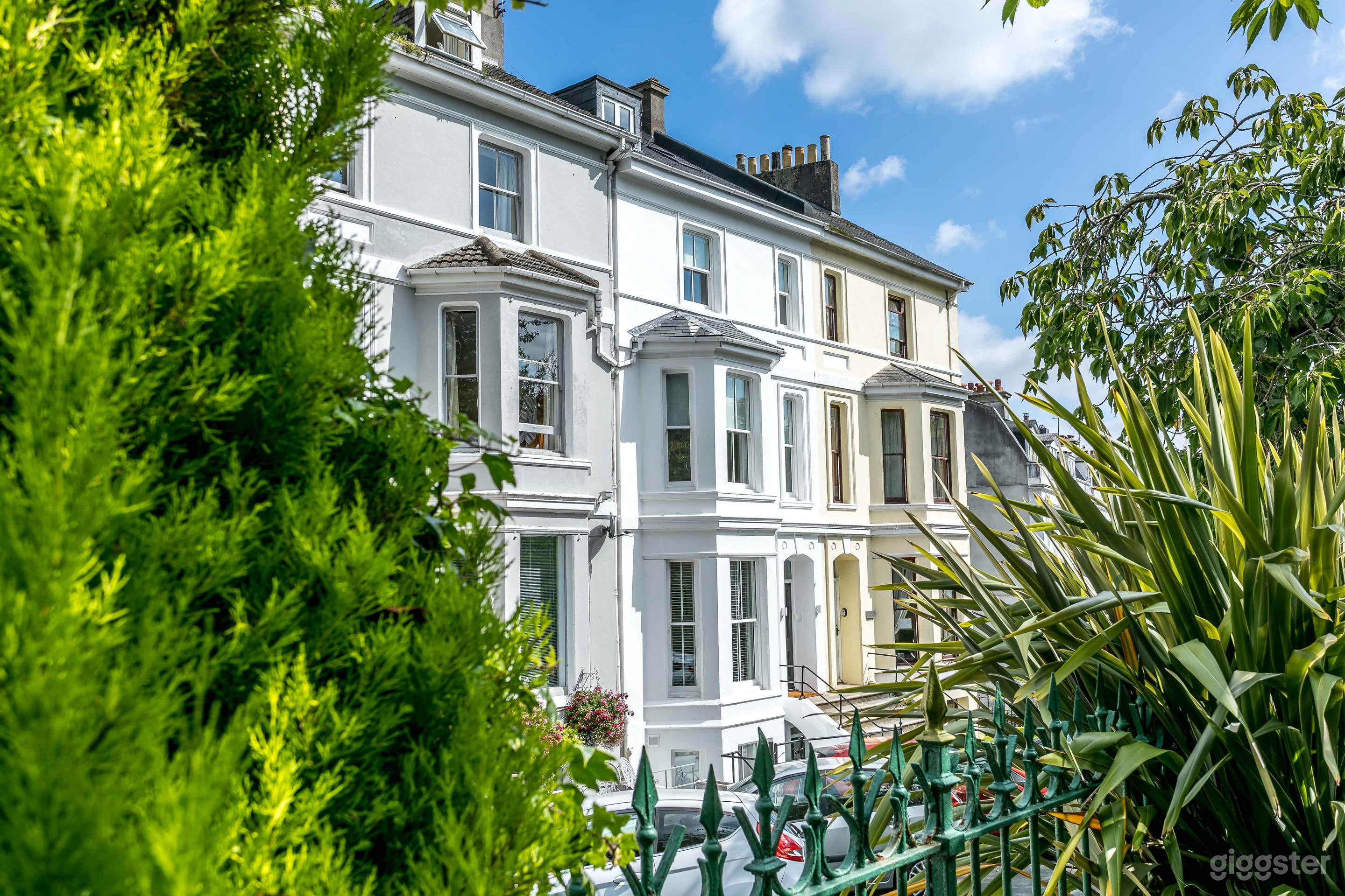 Hoe Park House viewed from the park, just across the street. Situated in a quiet cut-de-sac, made up of seven Victorian townhouses.