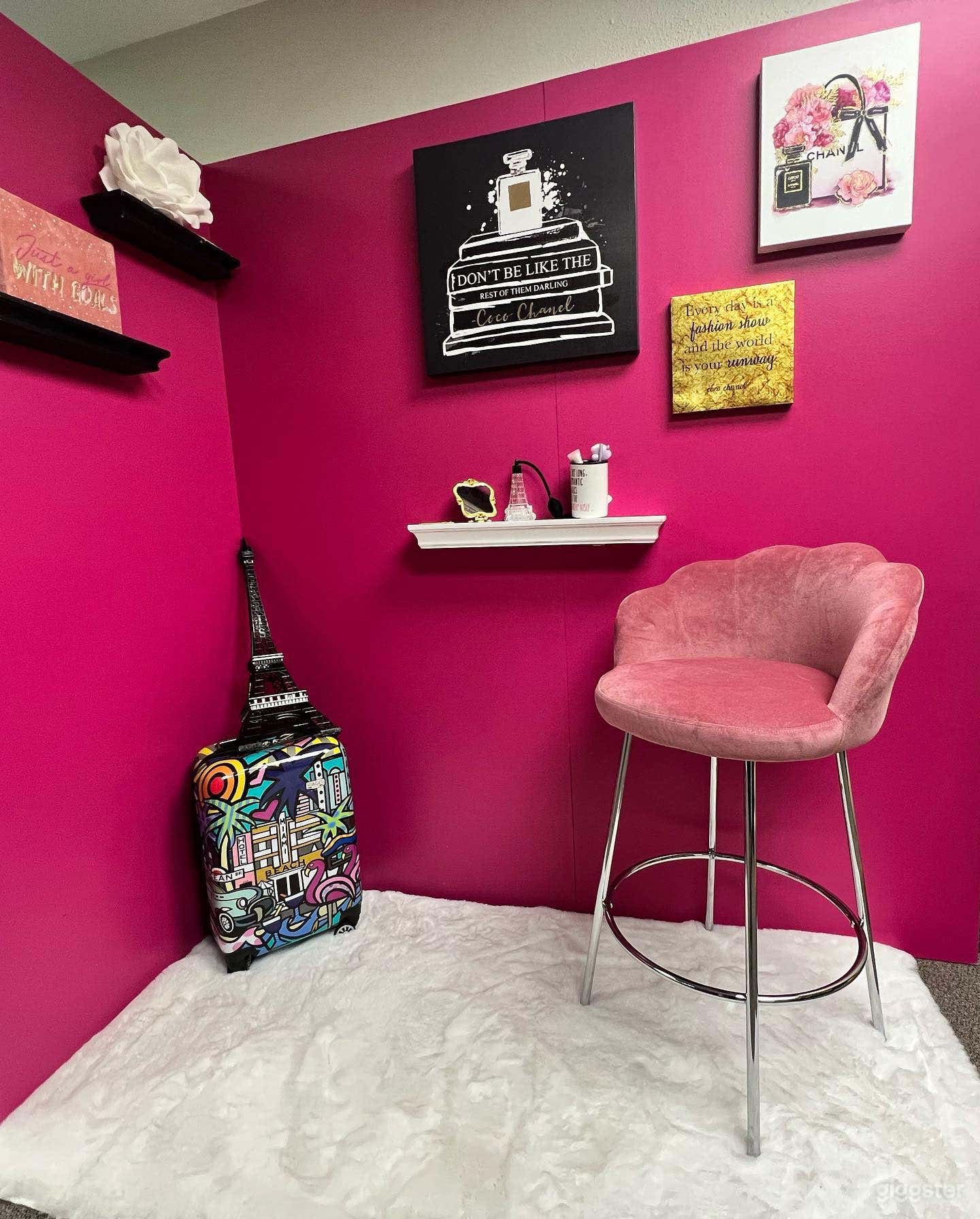 Our Pink Concept Wall is great for any photo shoot. 