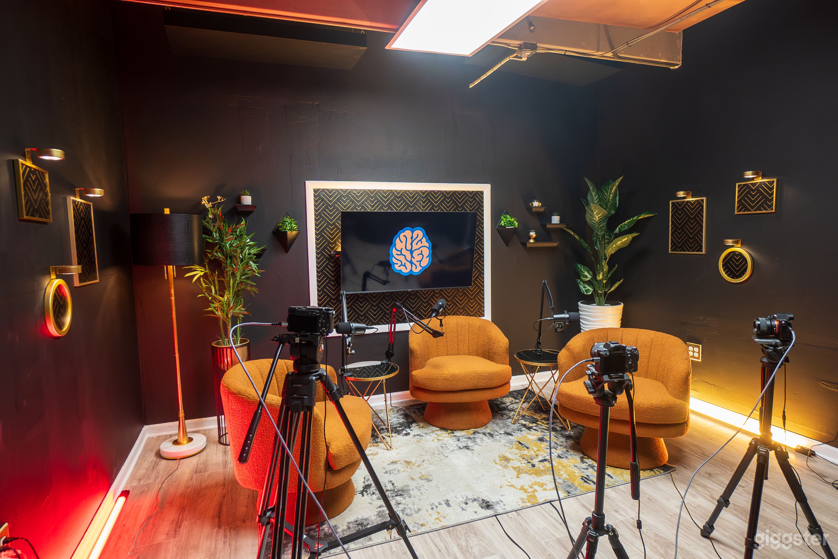 Lux Podcast Studio with comfortable seating for host plus 2 guests