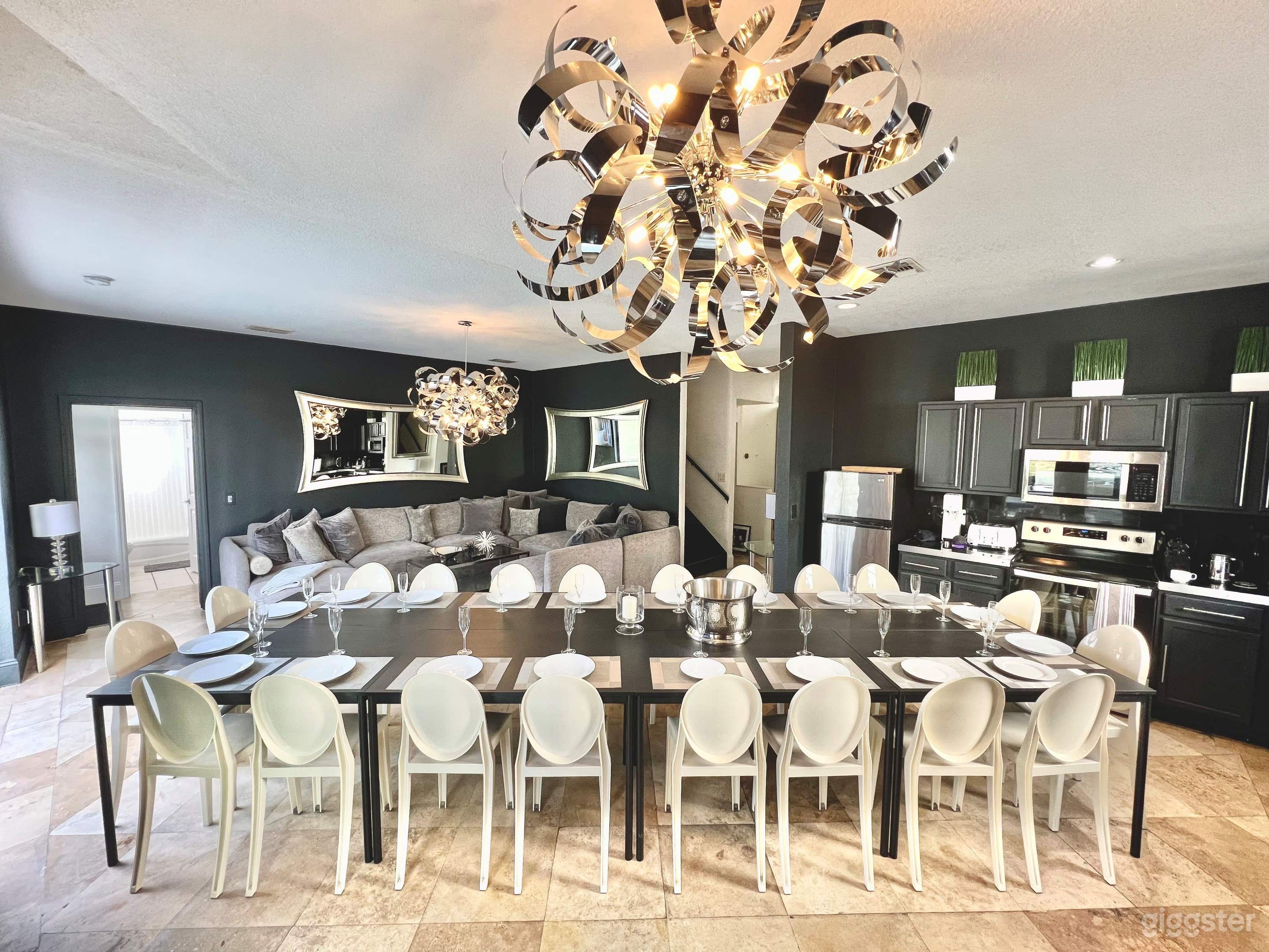 Private Dining Room with your entertaining private chef dinners with Philip Starck designed chairs for exclusive sit down dinners for up to 20 persons inside and 24 persons outside overlooking private pool &amp; golf. Then sip on a cocktail at Fire Pit.
