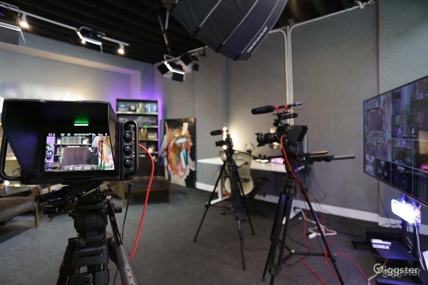 Podcast Studio with 3 Arm Chairs &amp; Bookshelves Photo 4