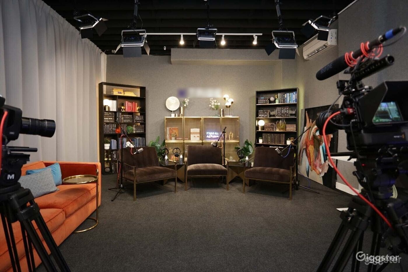 Podcast Studio with 3 Arm Chairs &amp; Bookshelves Photo 1