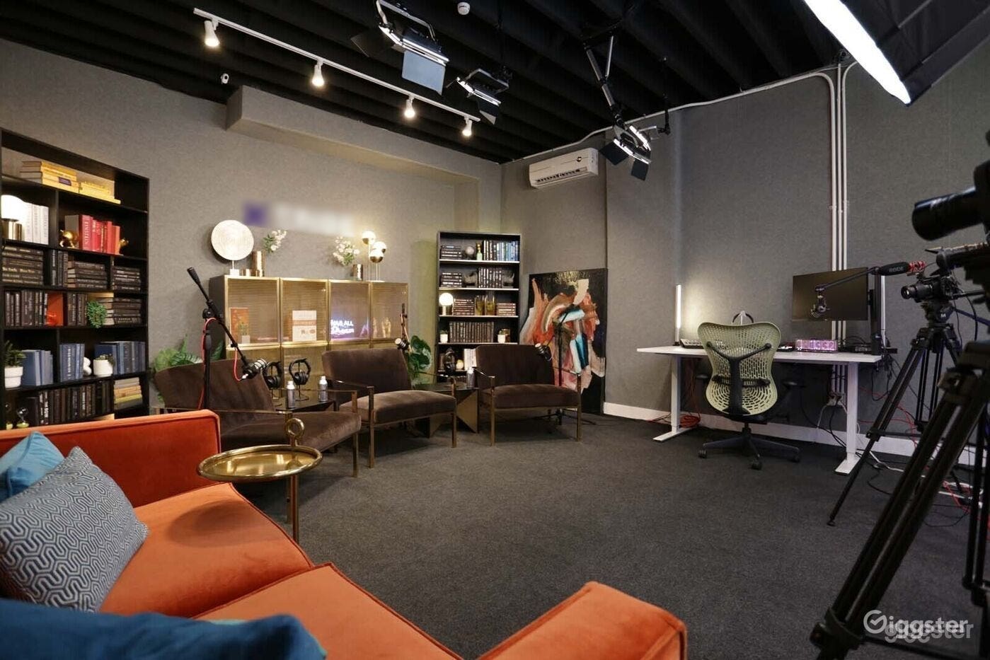 Podcast Studio with 3 Arm Chairs &amp; Bookshelves Photo 2