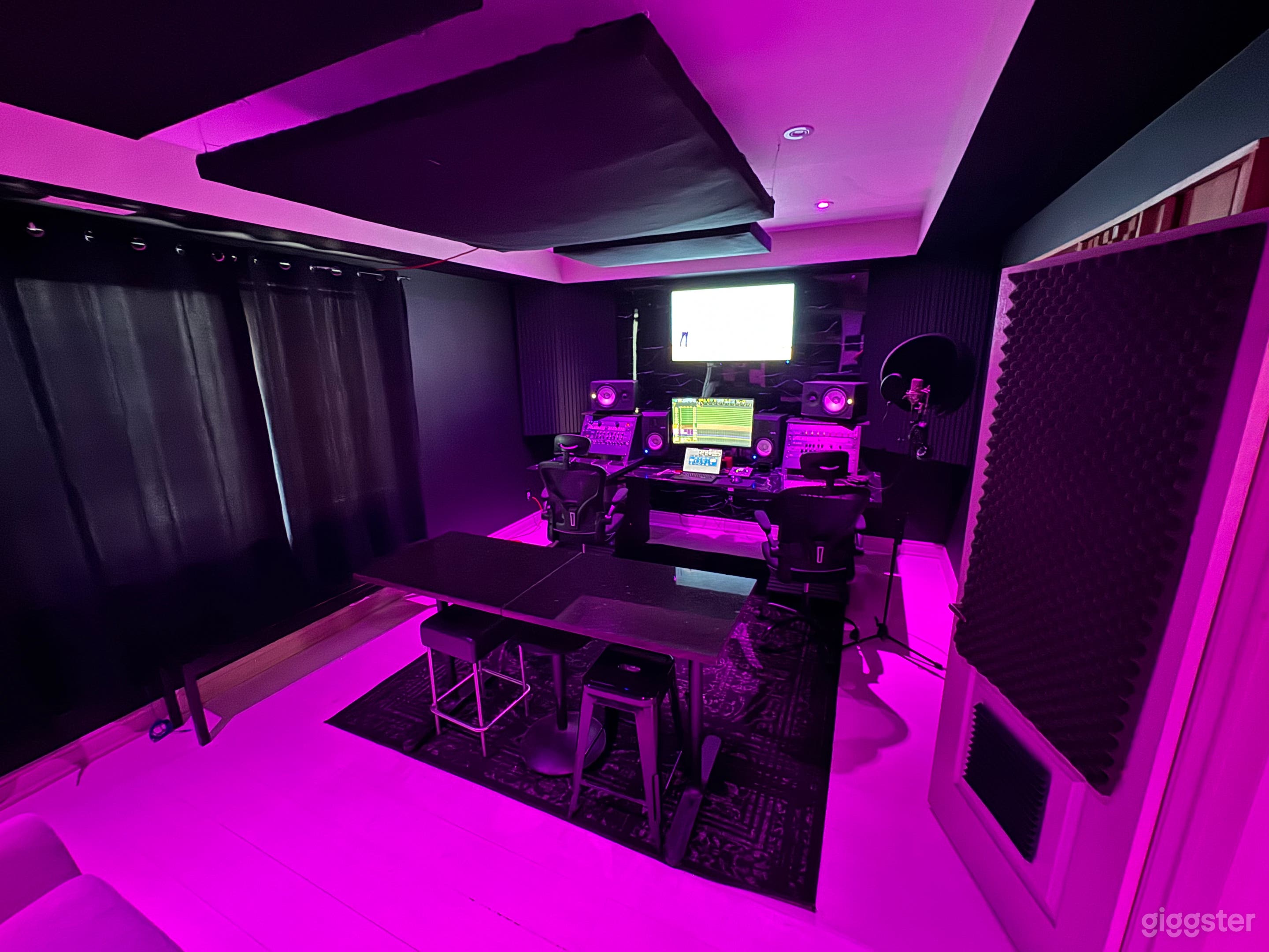 A ROOM - 

- Neumann TLM
- Apollo Twin Interface 
- Yamaha HS8 Monitors
- Behringer STUDIO L Control 
- Gauss 7 Monitors

With Built in Lighting