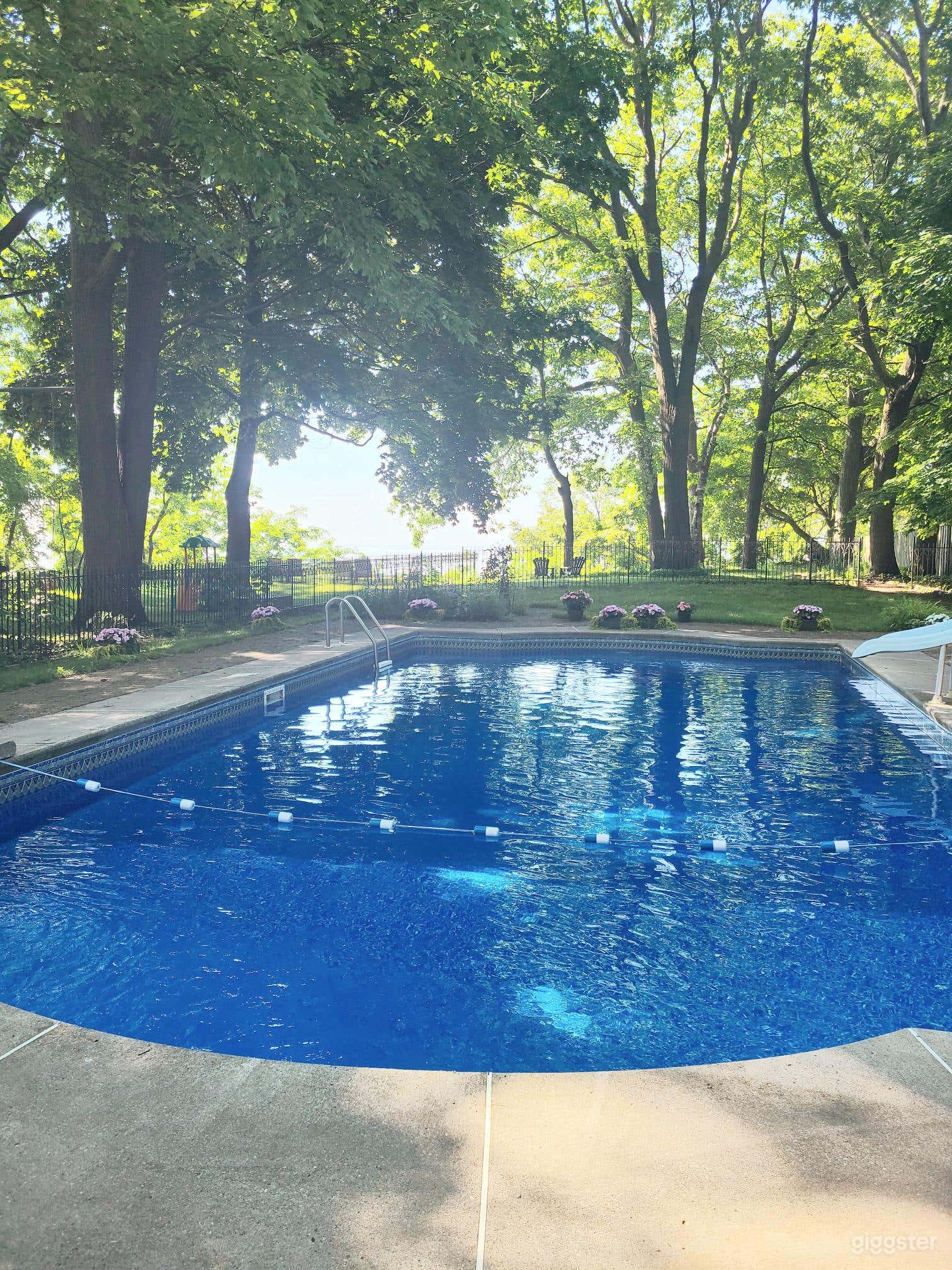 Outdoor pool with lake view