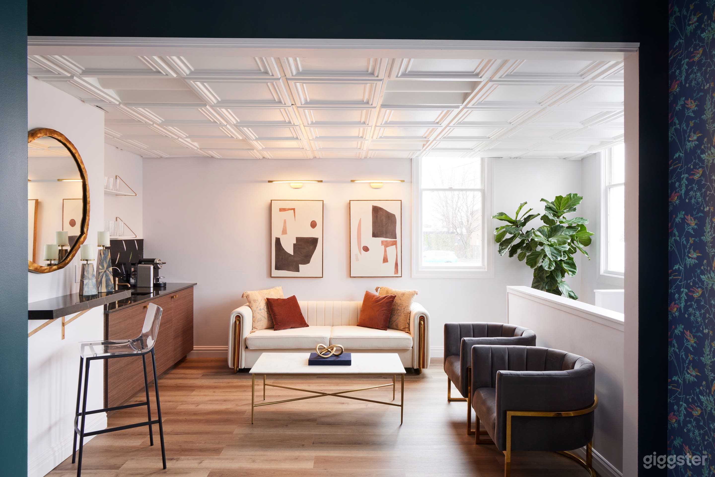 Reception area, lounge area, living area, wet bar