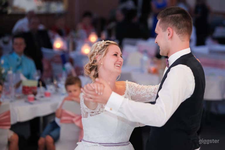 a happy wedding couple in the middle bar 