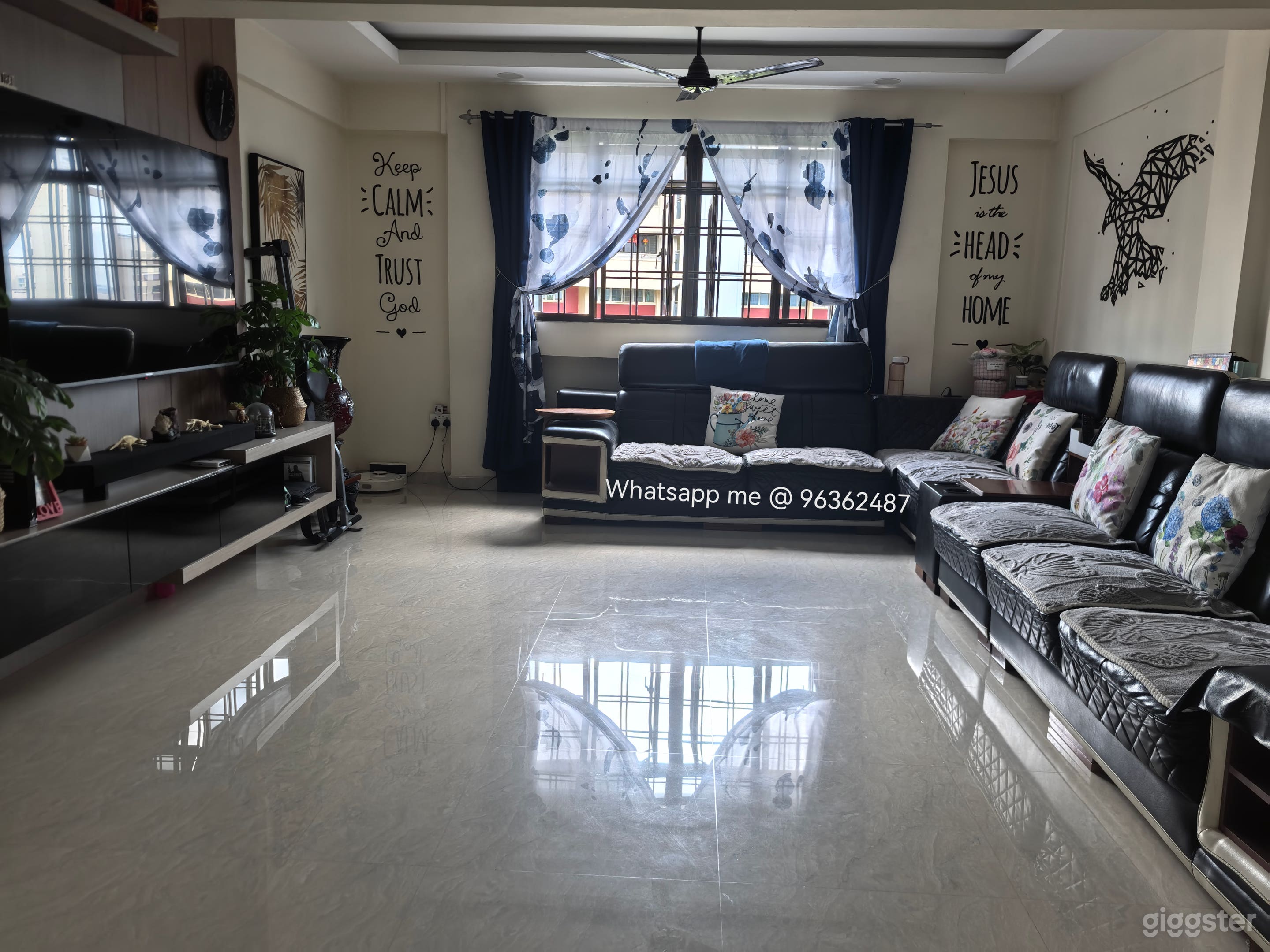 Sofa is in sections, so it can be moved about accordingly.
Covers for the sofas can be changed or removed too.