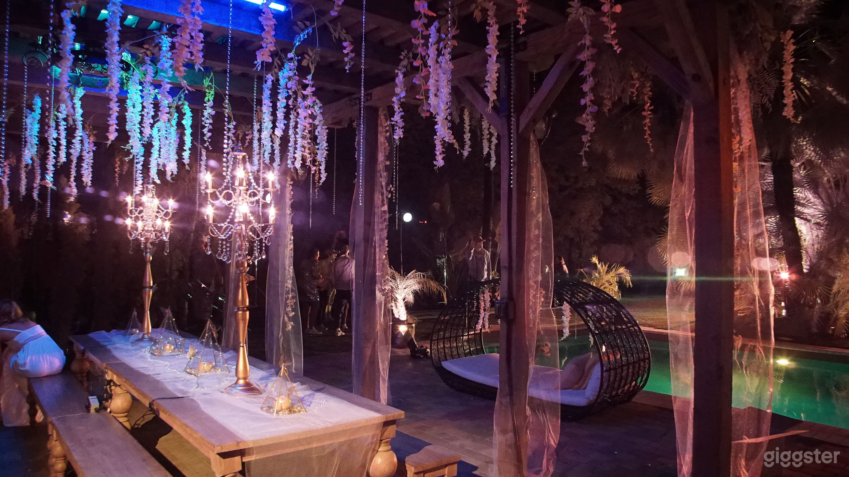 Set up for a Dinner event in a movie shoot 