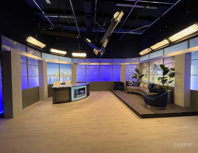 Talk Show Studio Rental News Desk Set in Miami Giggster