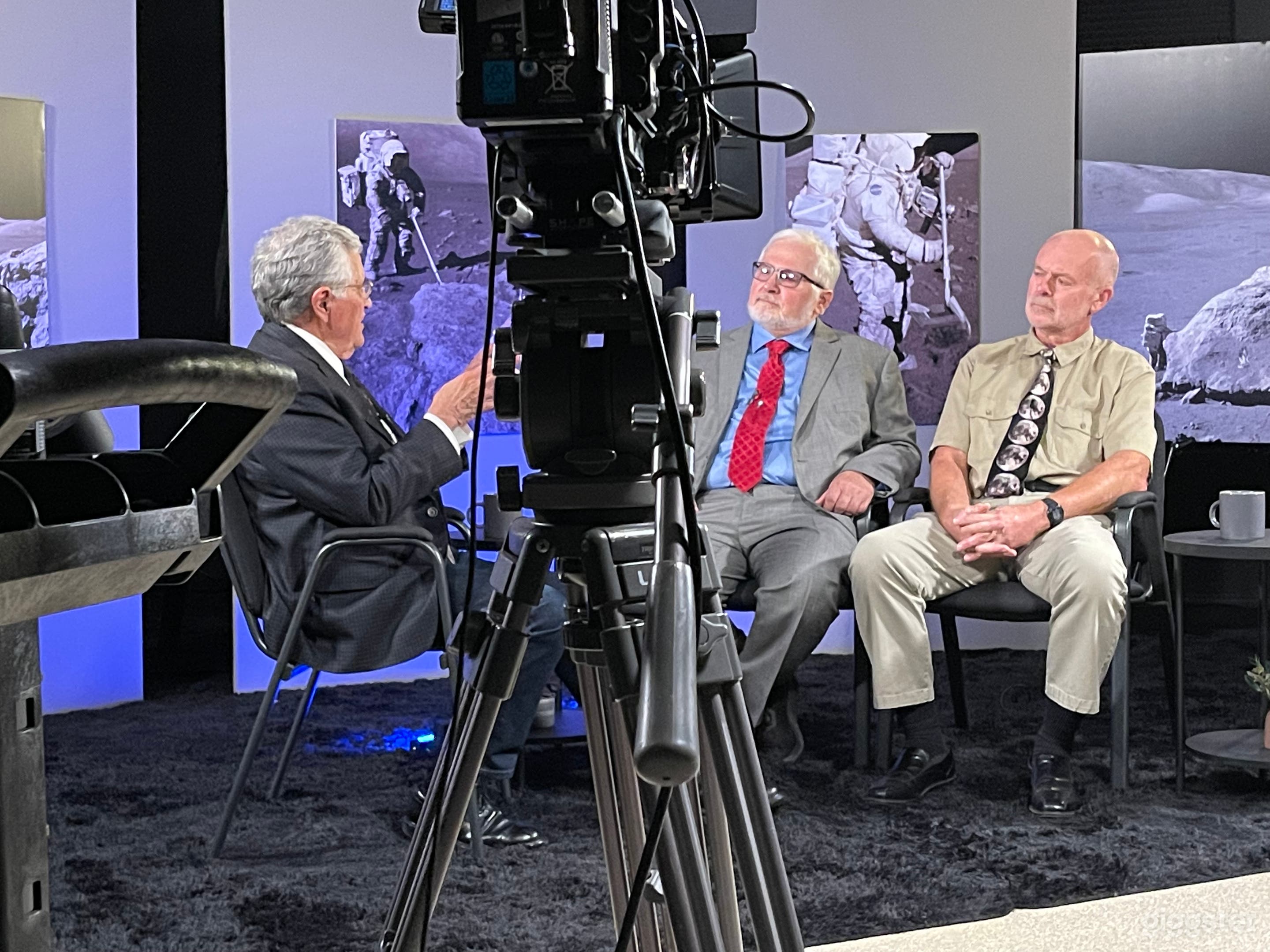 Recording astronaut, Dr. Harrison Schmitt and two lunar scientists