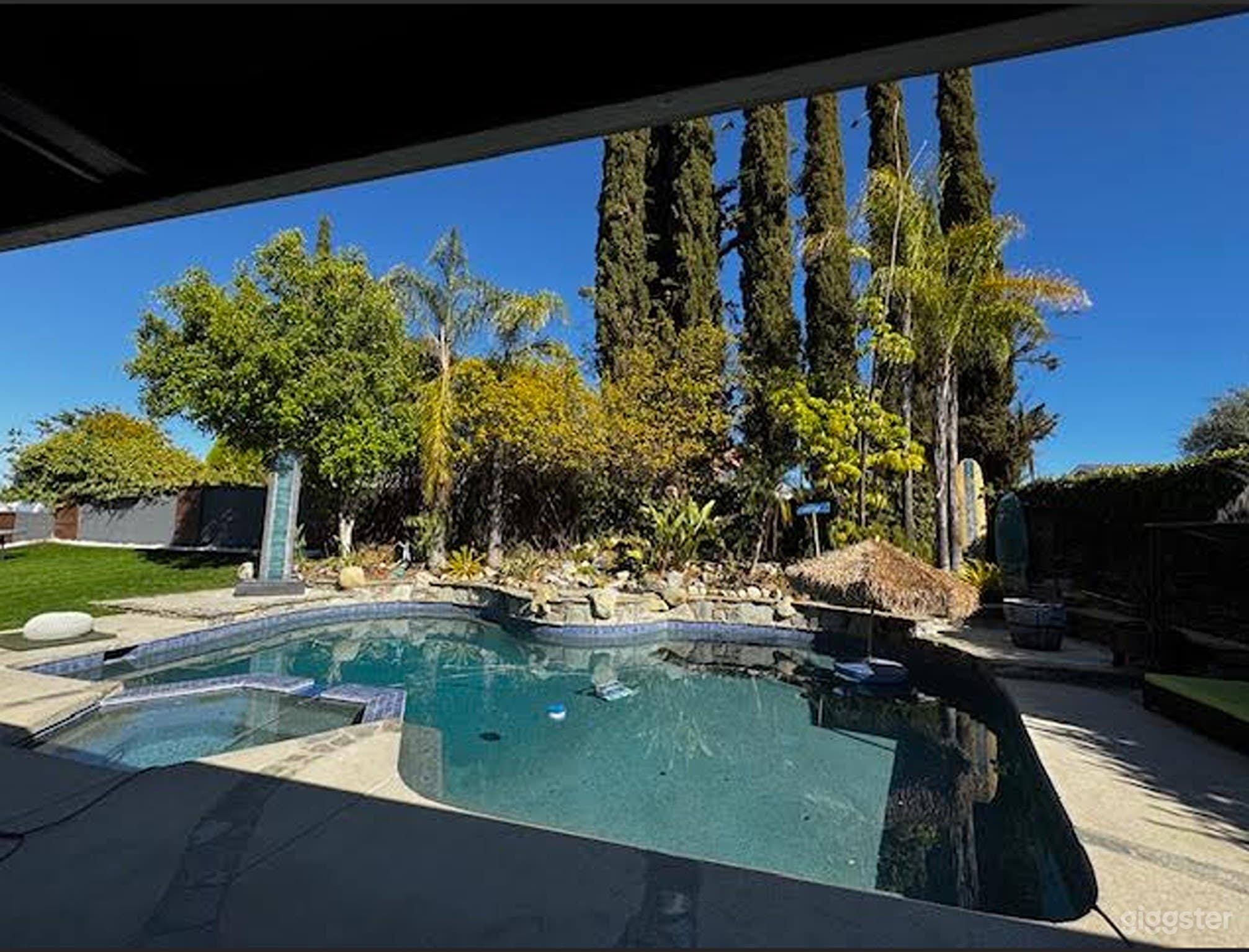 Scenic Outdoor Pool With Lush Garden Oasis Photo 4