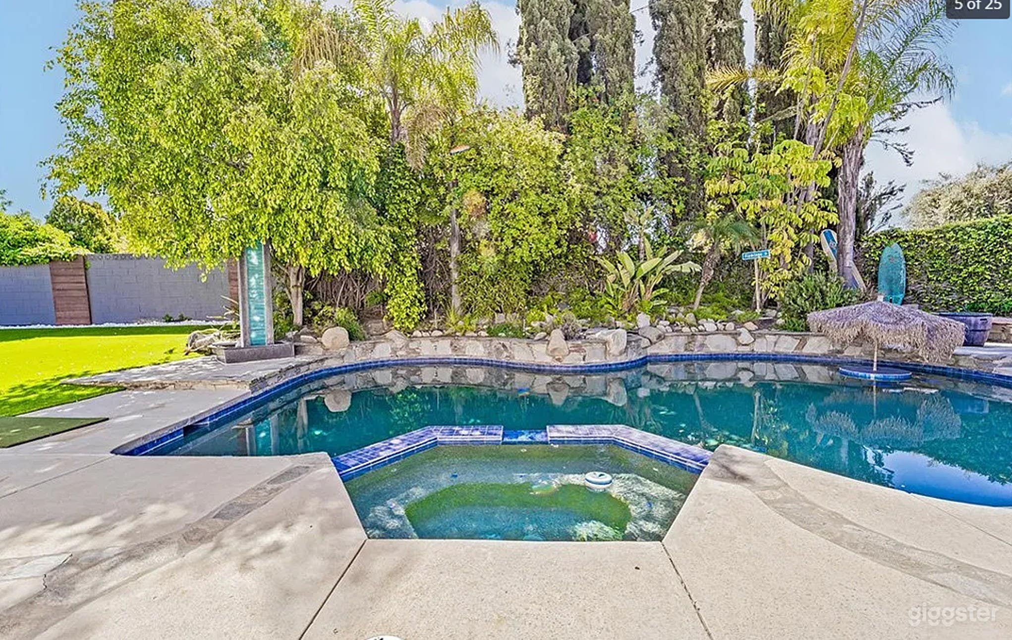 Scenic Outdoor Pool With Lush Garden Oasis Photo 2