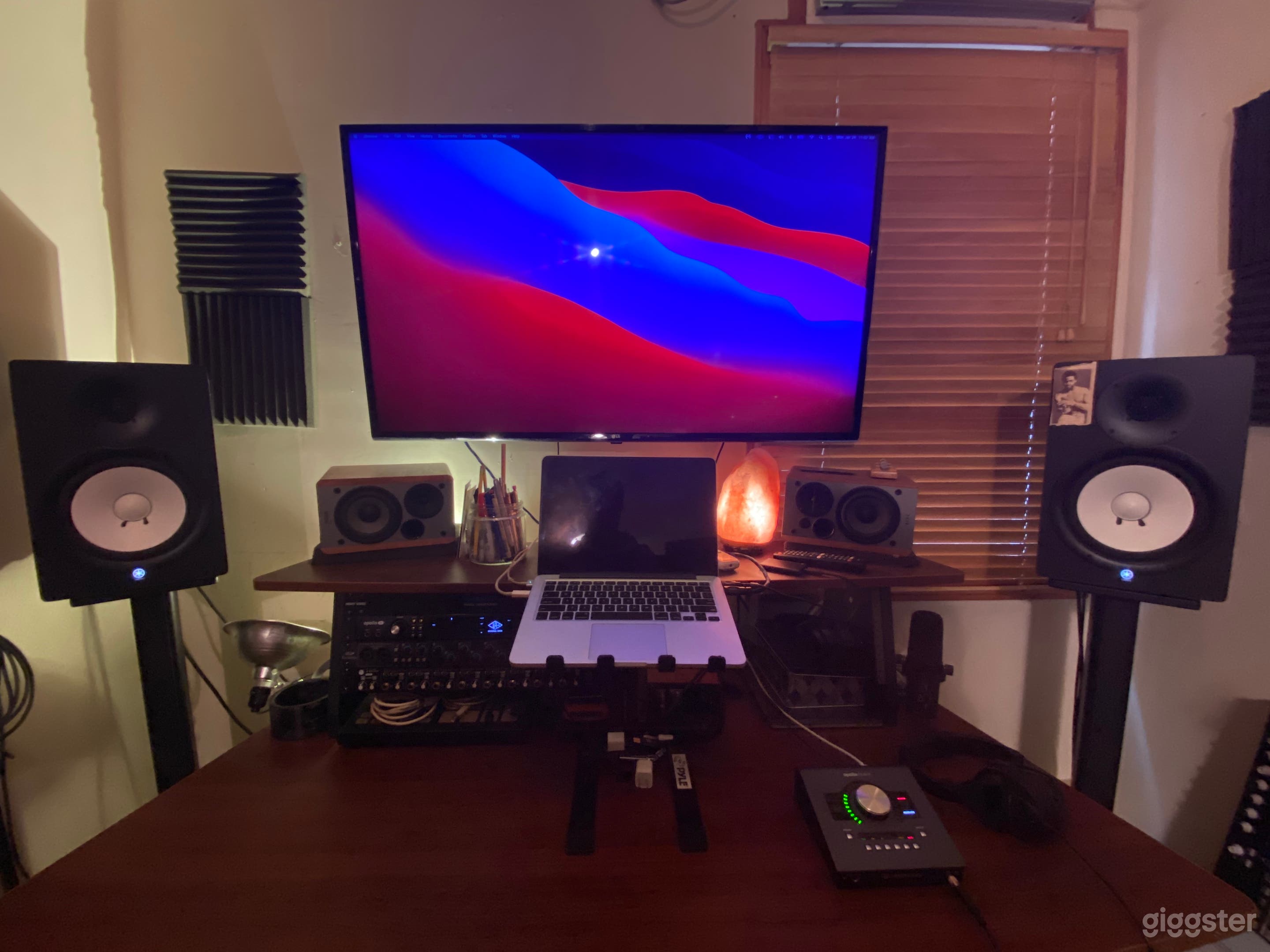 Main Desk, Large monitor, Yamaha HS8 speakers