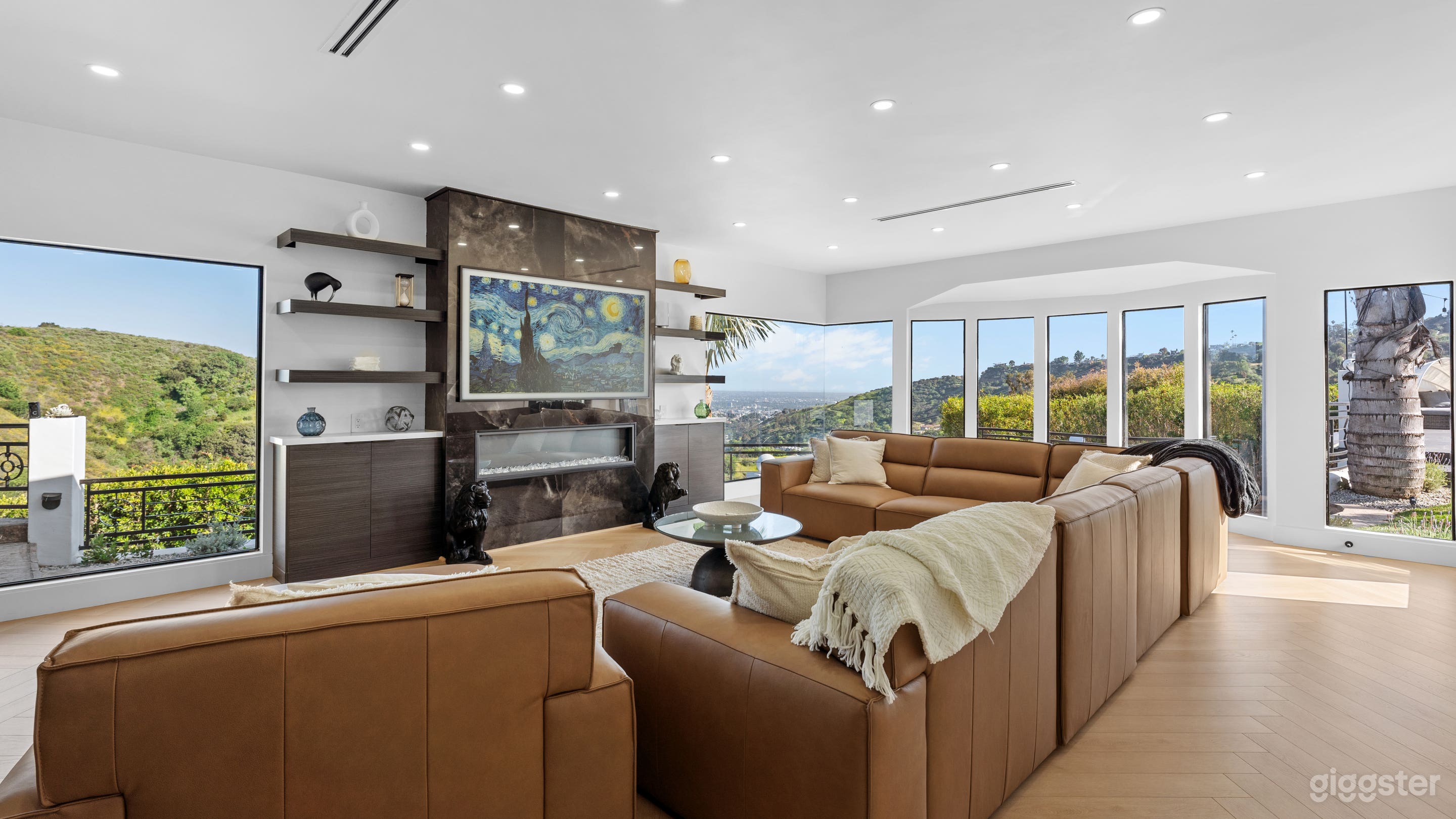 Our amazing living room with insane views and a 75" Frame TV