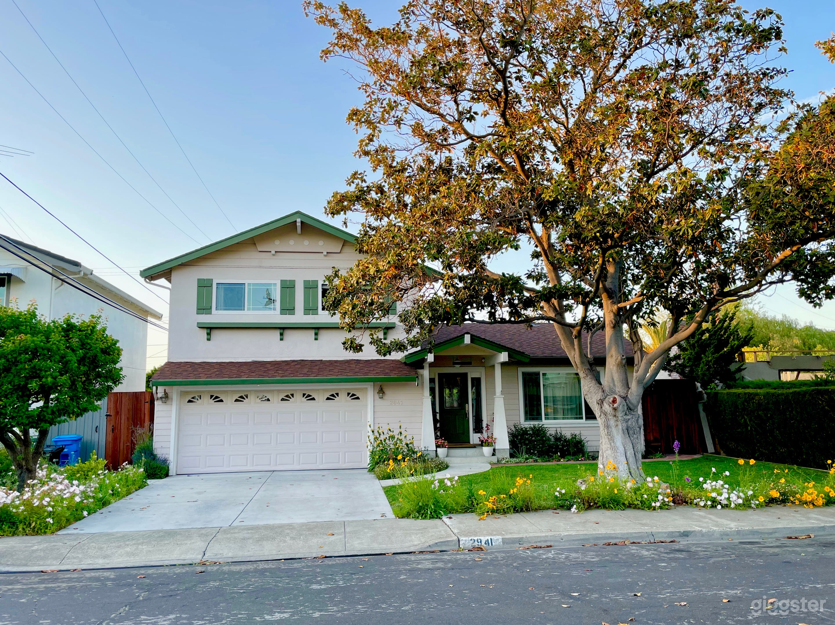 Front of the house with Spring flowers