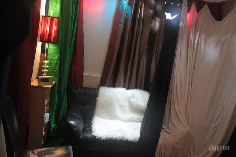  Moveable on set furniture, with various curtain, and wrap cyc options. 