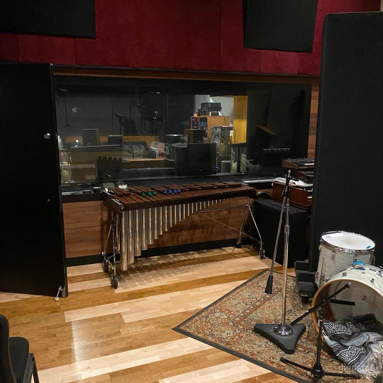  Marimba and drums on wood floor and Brazilian walnut walls 