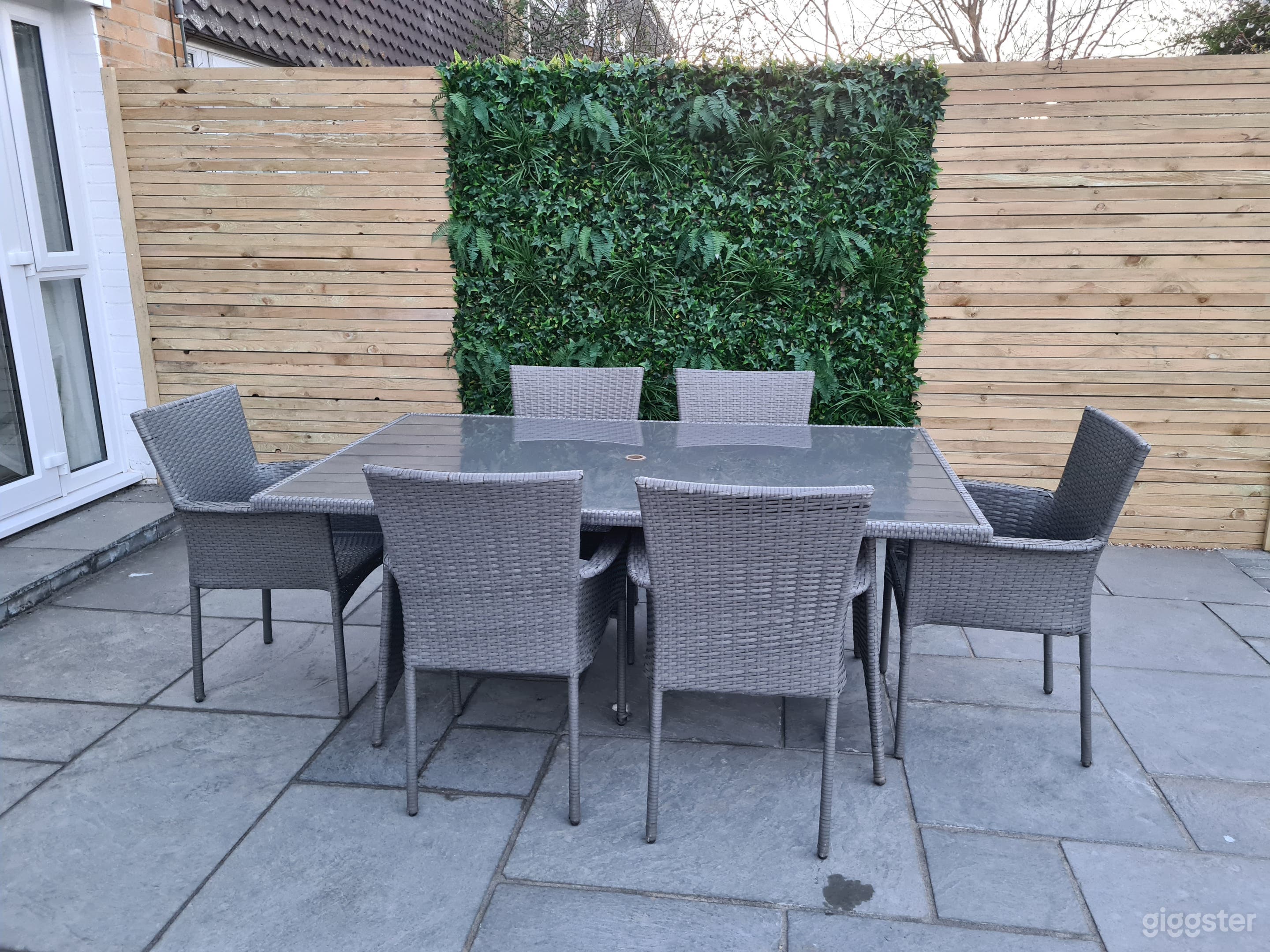 Seating area with living wall.