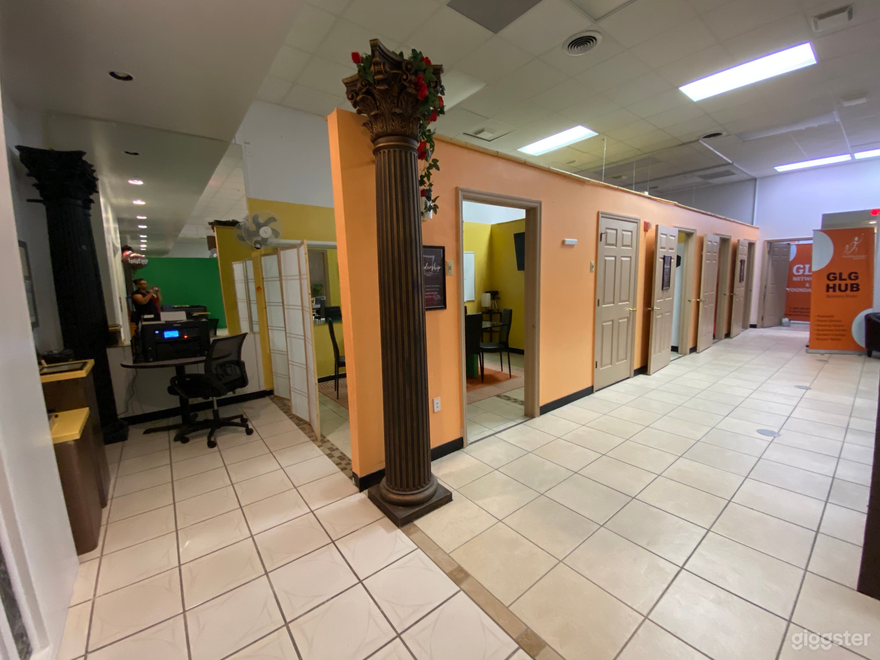 A business center with printer, fax, scanner, shredder conveniently located next to the conference rooms and other office space.