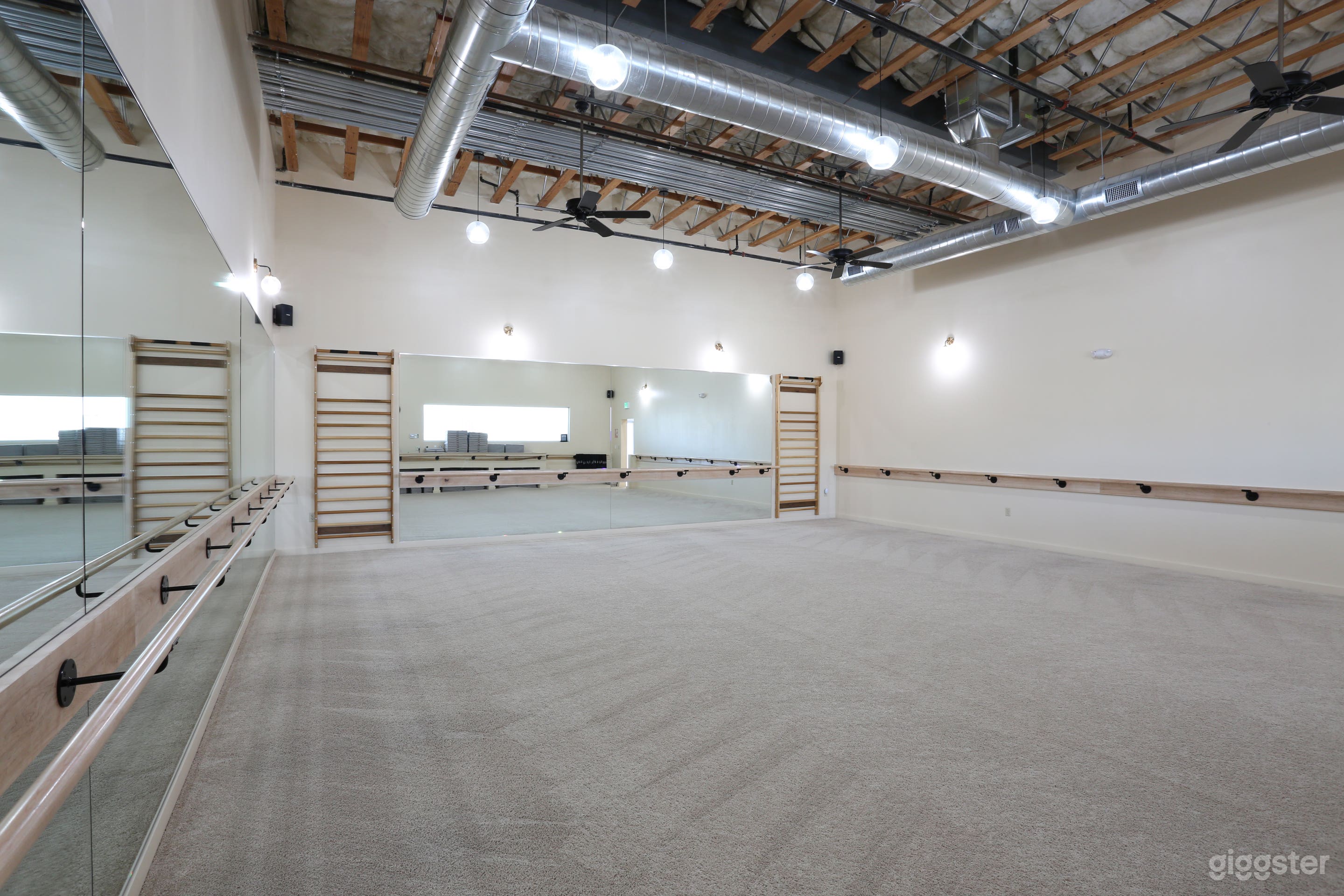 Studio room with carpet and mirrors