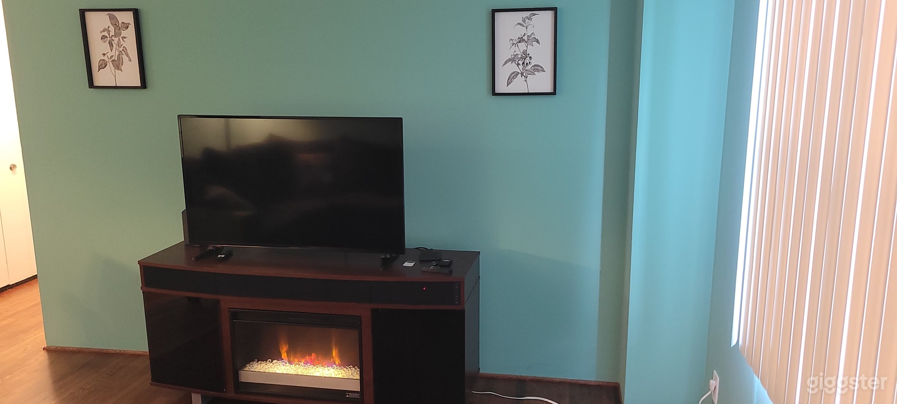 Television on faux fireplace