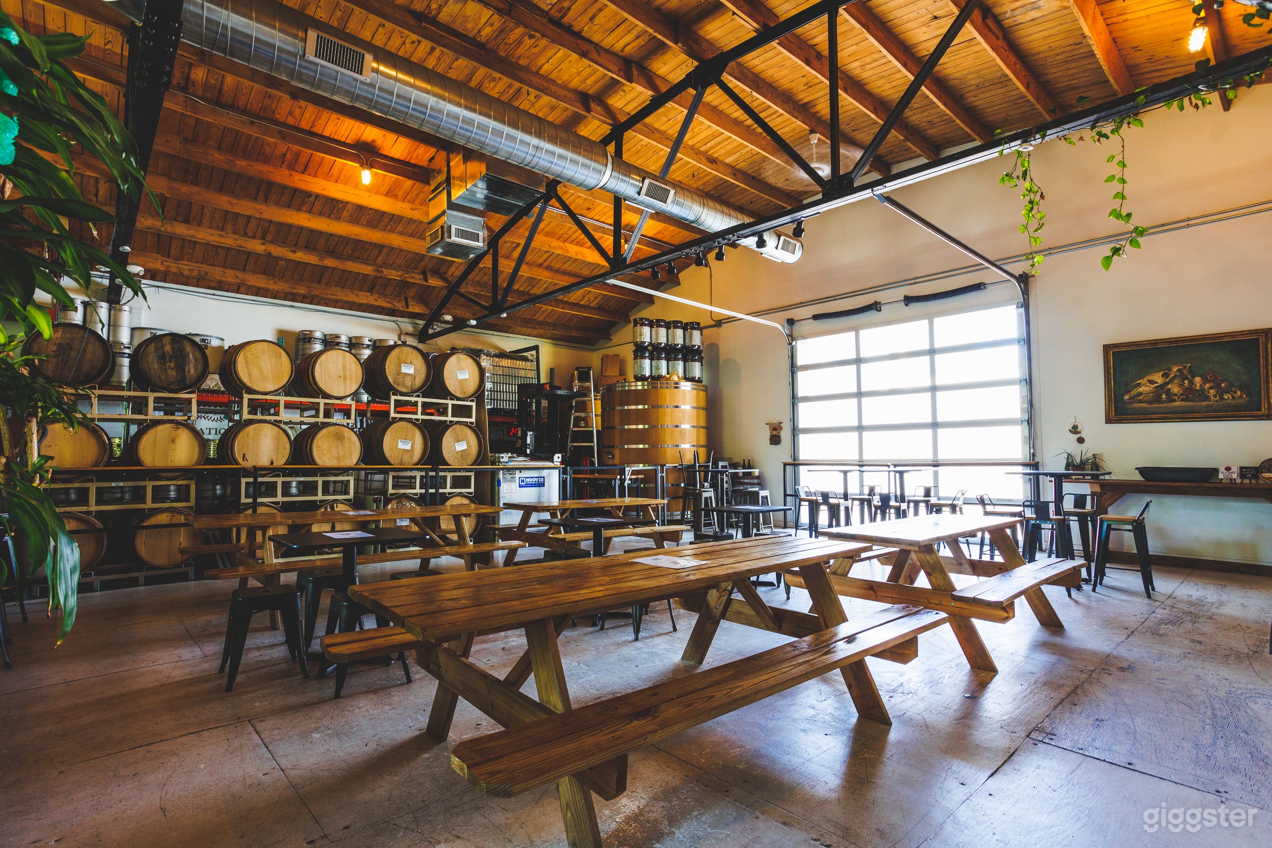 Features a large garage door to load in and out of