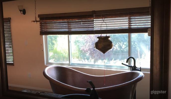 Our unique therapy center features a solid copper two person soaking tub . The copper vessel in the view is removable.