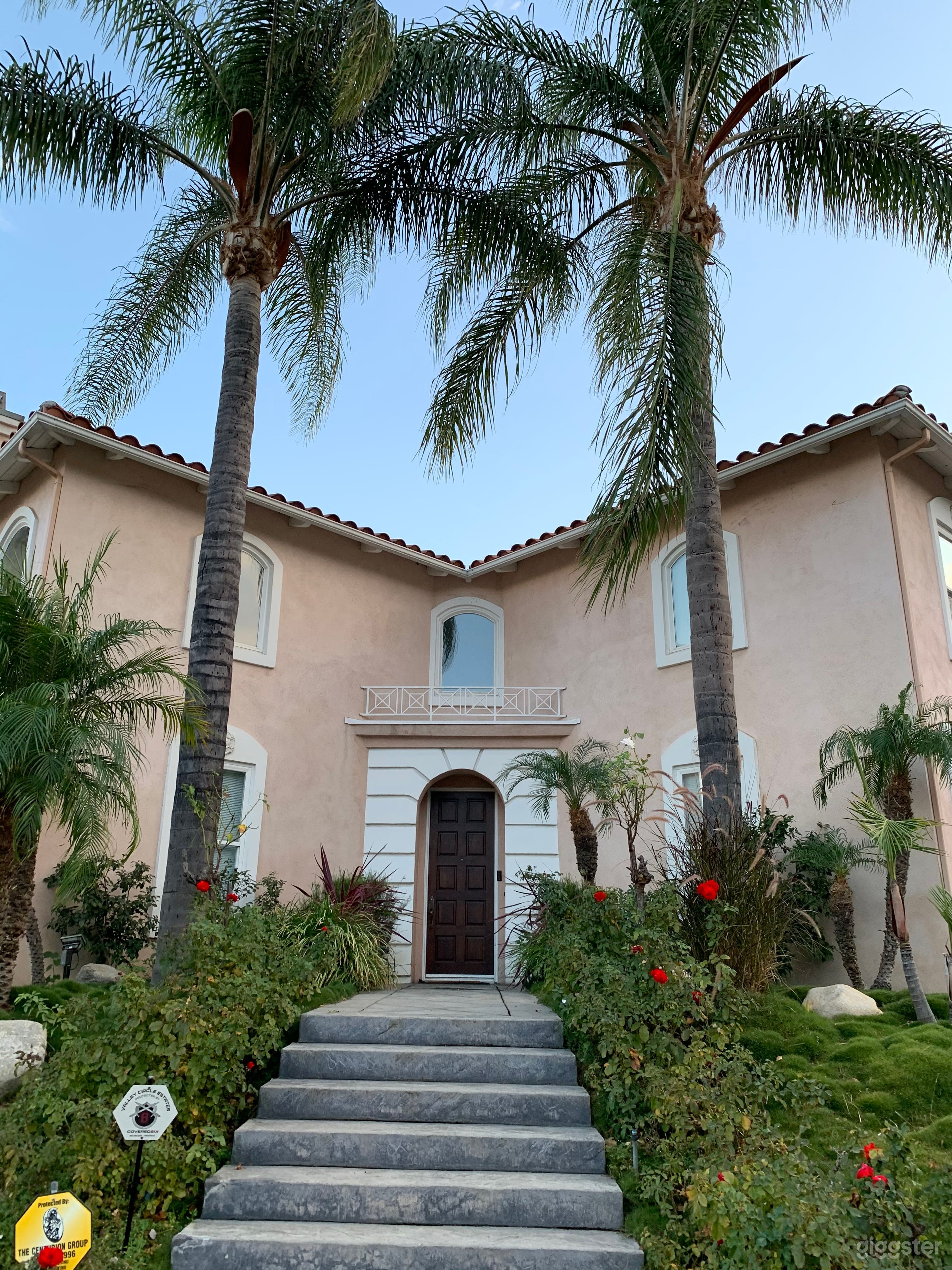 Front of our beautiful home with our variety of palm trees!
