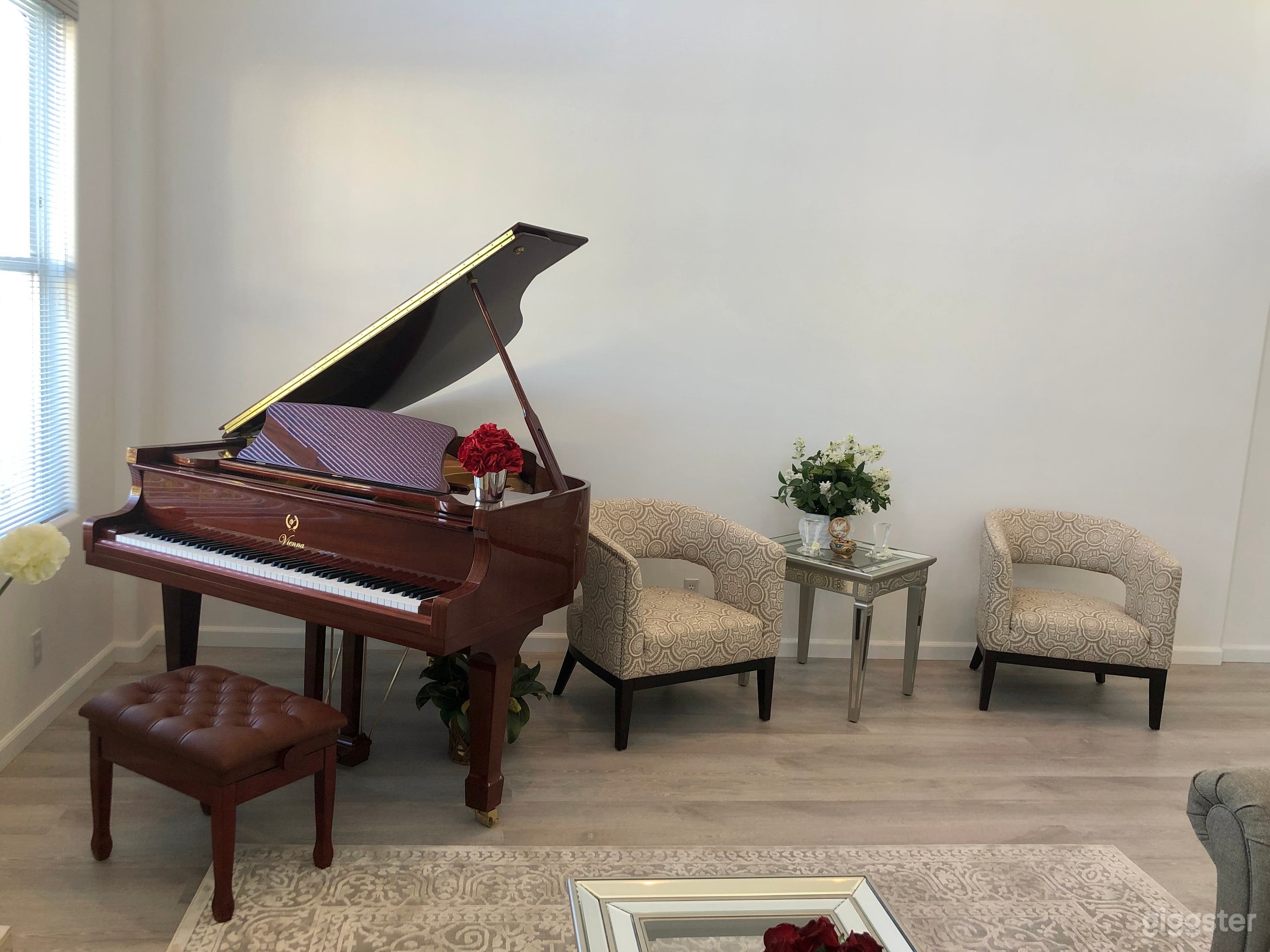 Hanging out by the baby grand piano.