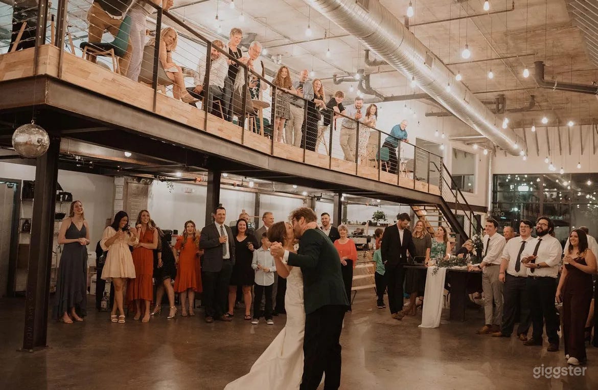 The dance floor with attenders up stairs