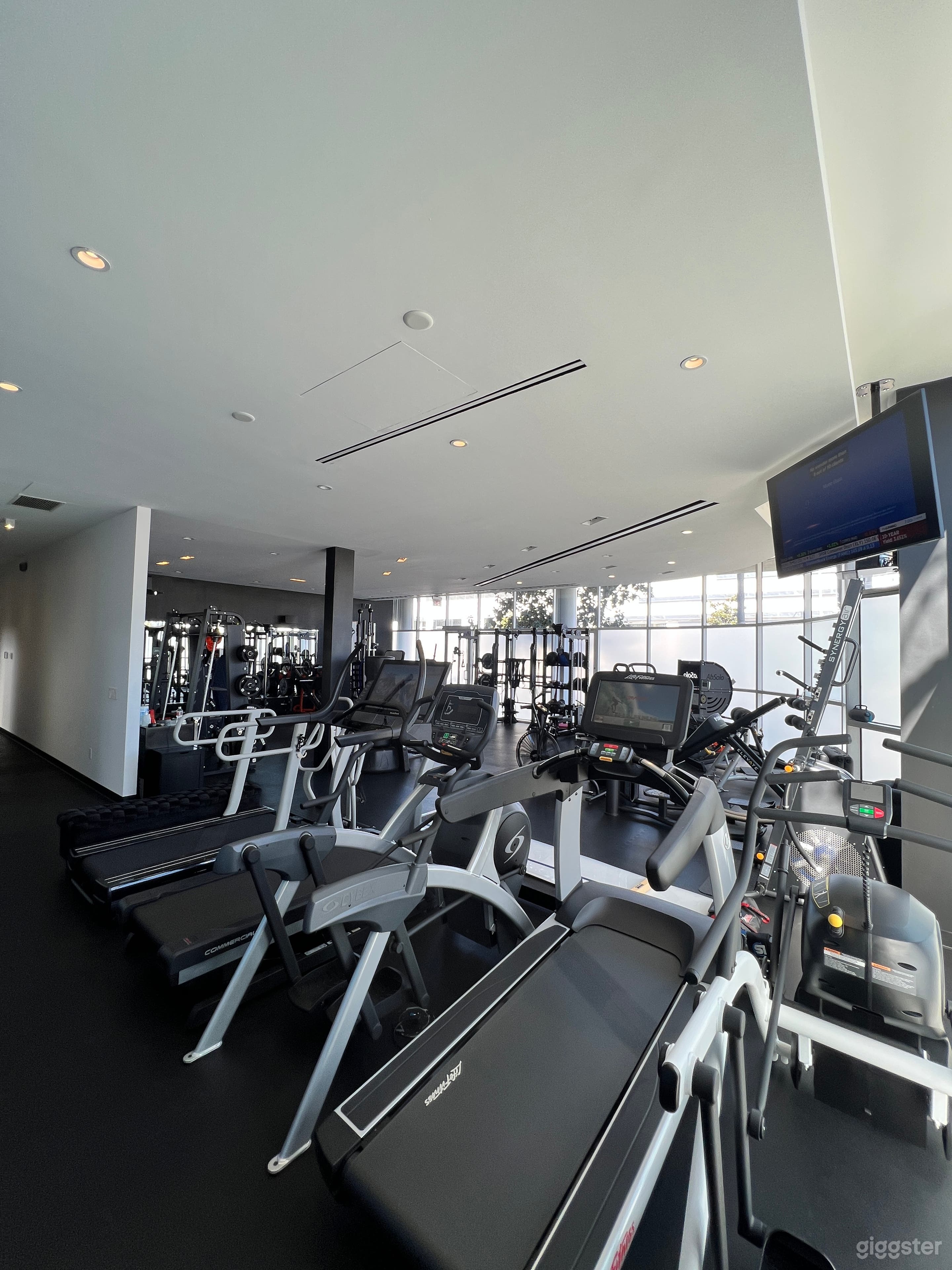 Gym overview from corner of mural wall. 