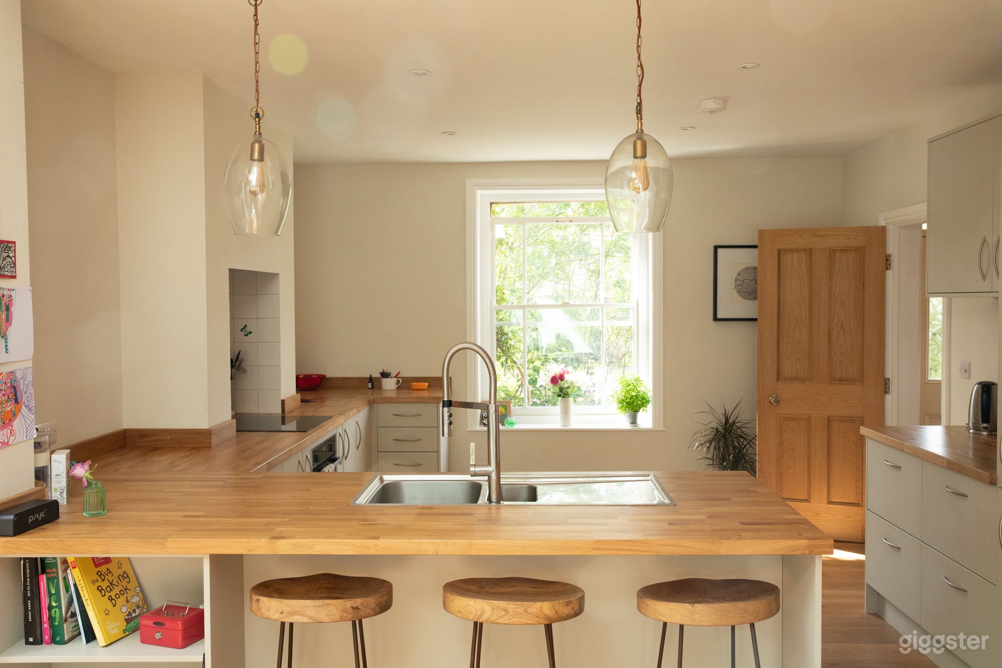 Kitchen showing real wood tops