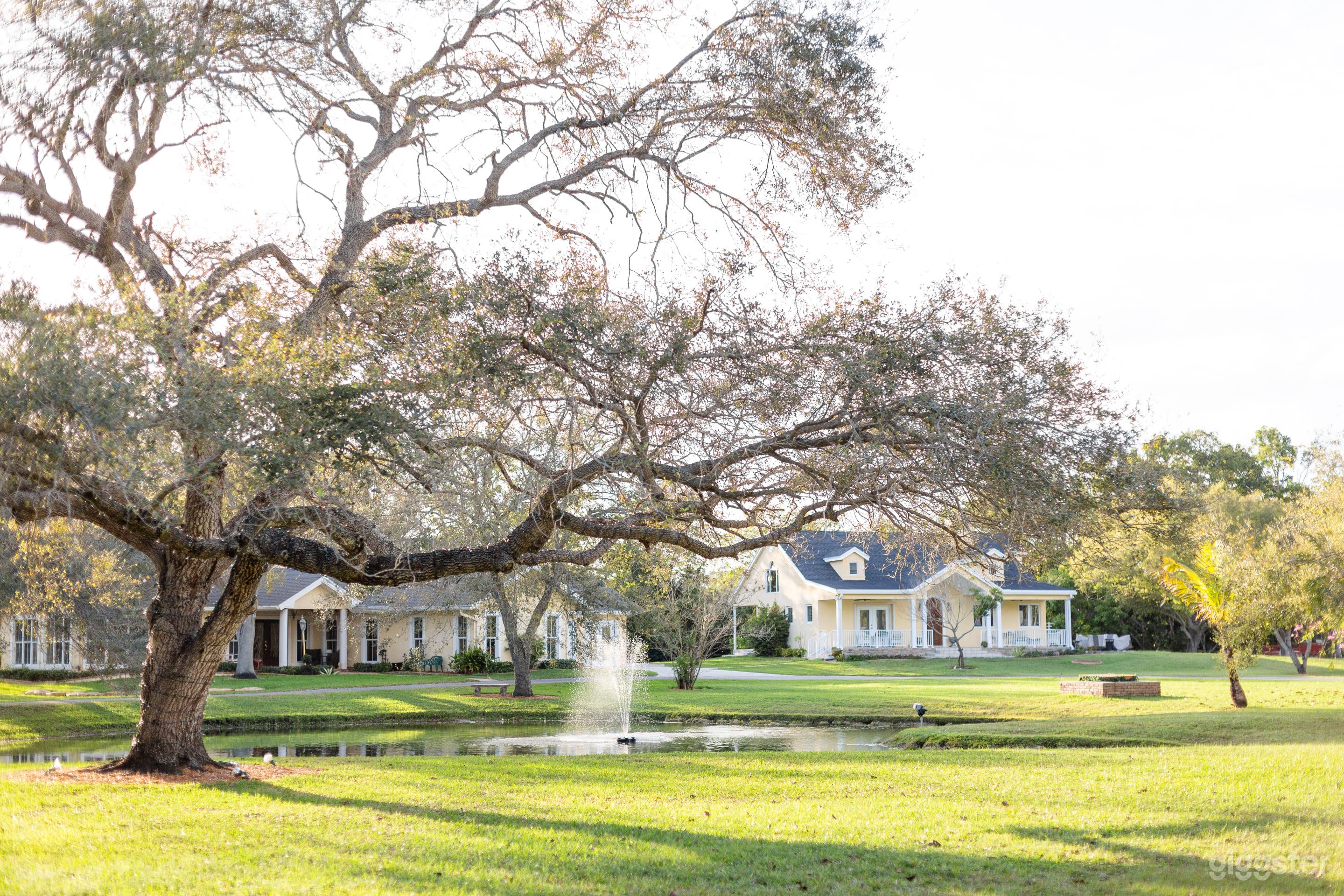 Back House, Guest House, and Lake with Fountain