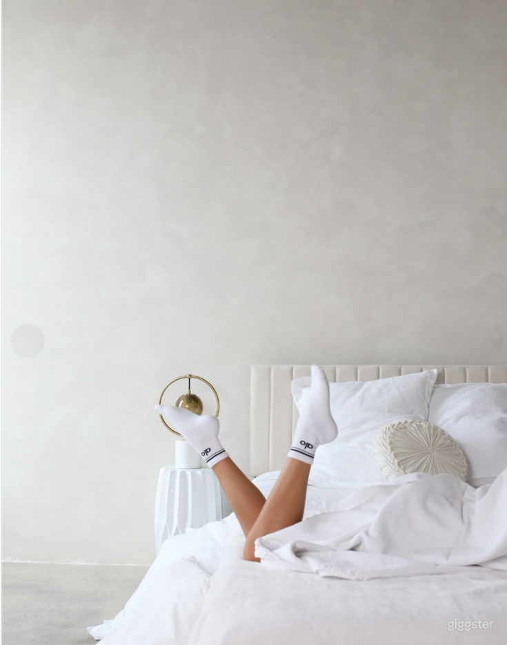  Luna Estudio blanco soñador con dosel de tela drapeada 