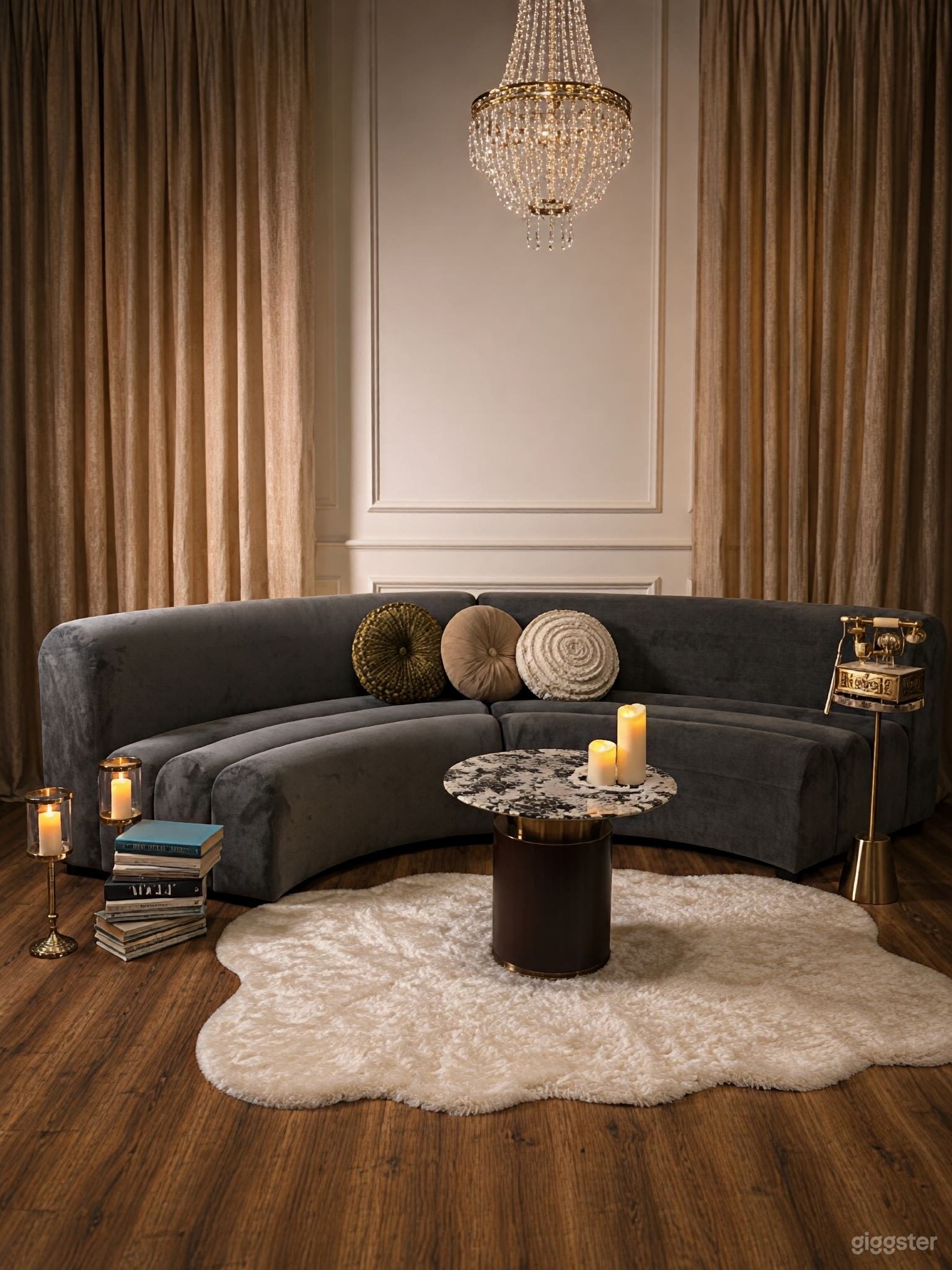 Minimalist Lounge: Curved Velvet Sectional - Photo Studio Photo 1