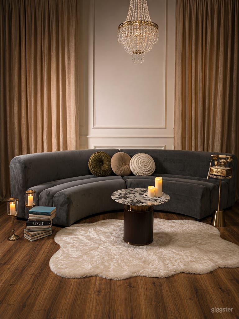  Salón Minimalista: Seccional Curvo de Terciopelo - Estudio Fotográfico 