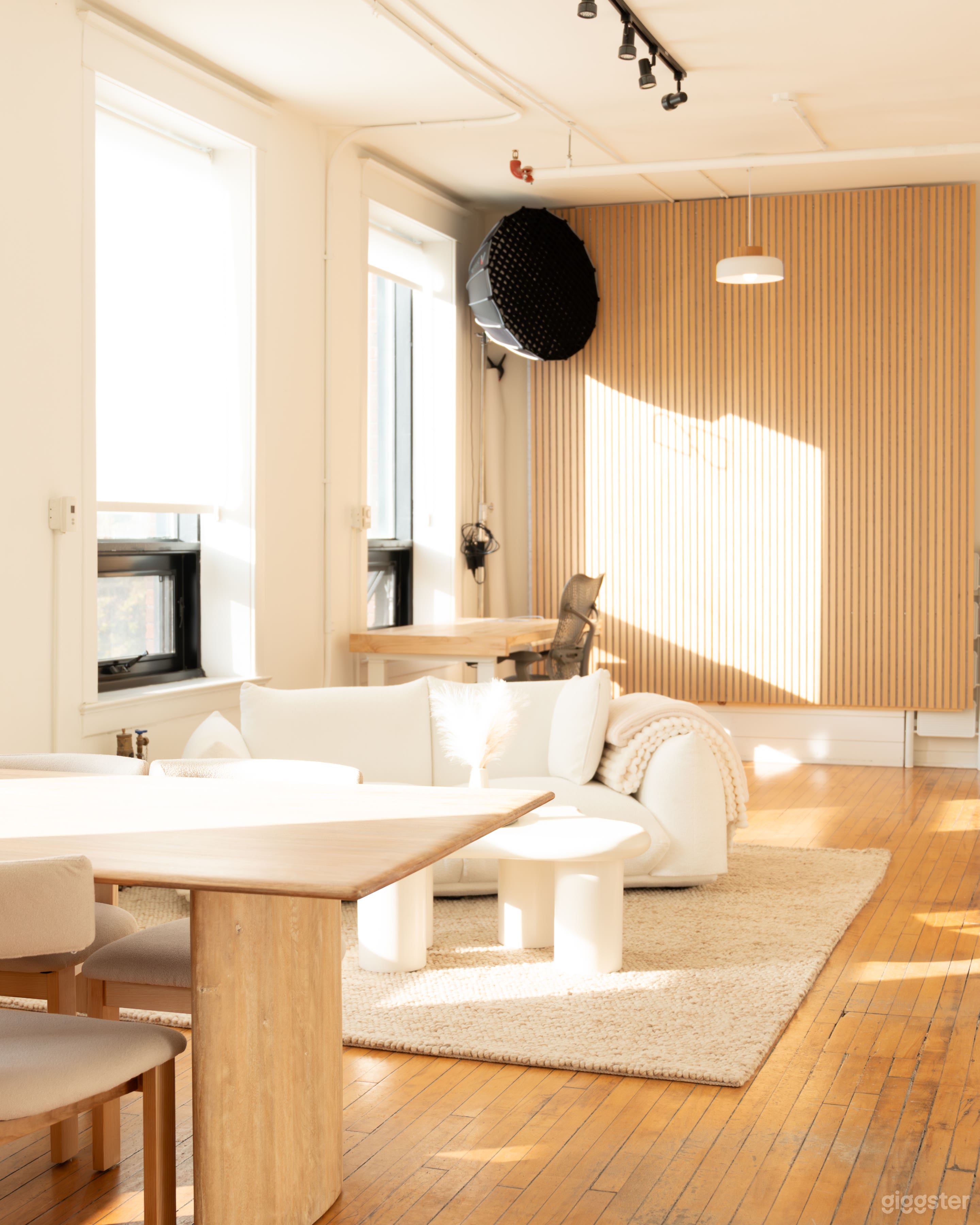 West Facing Light with a Slatted Acoustic Panel Wall