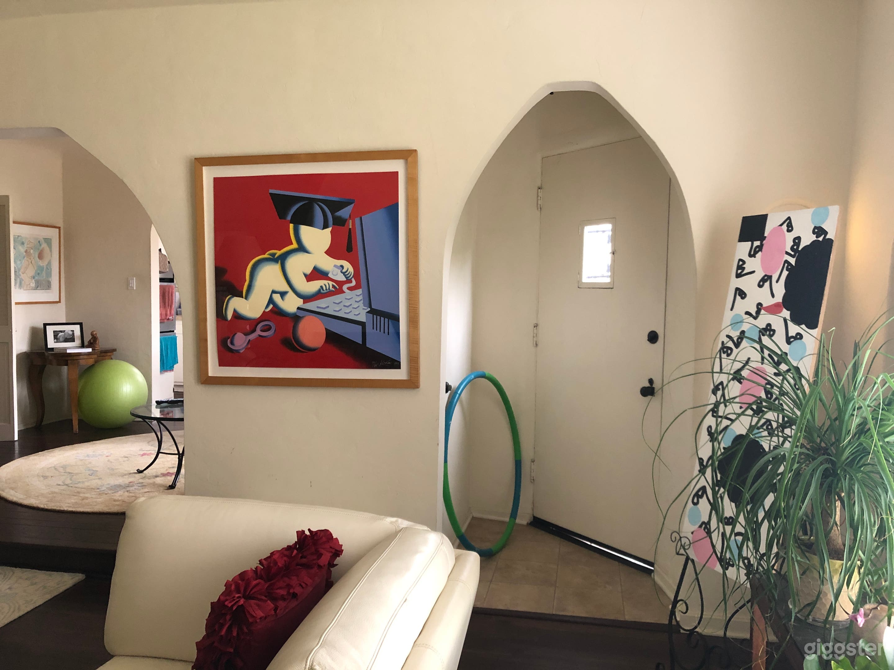 View from Office door of the main front door and the left is a step up to the second living area. 