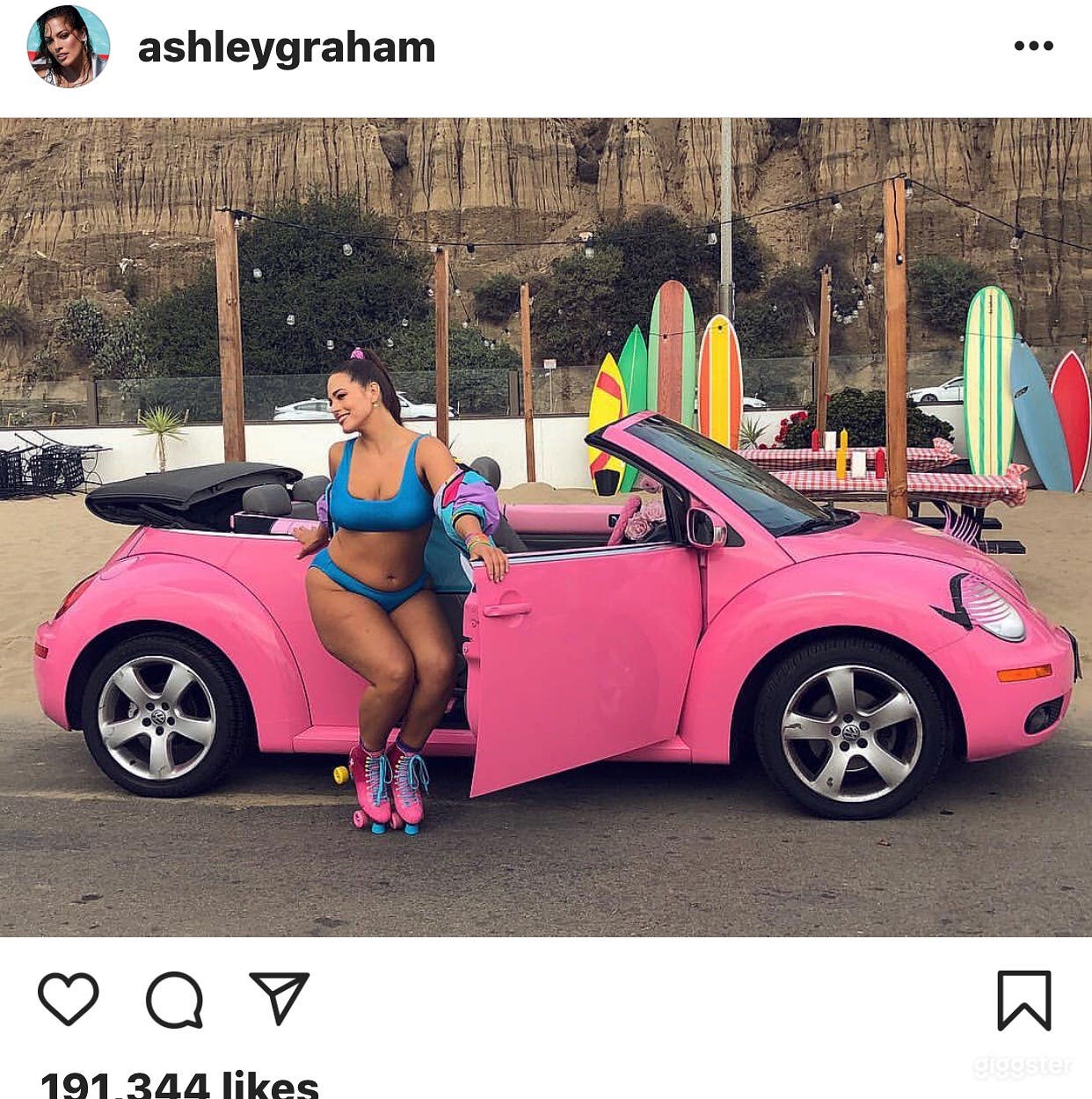 Ashley Graham shoot on beach for bikini brand. 