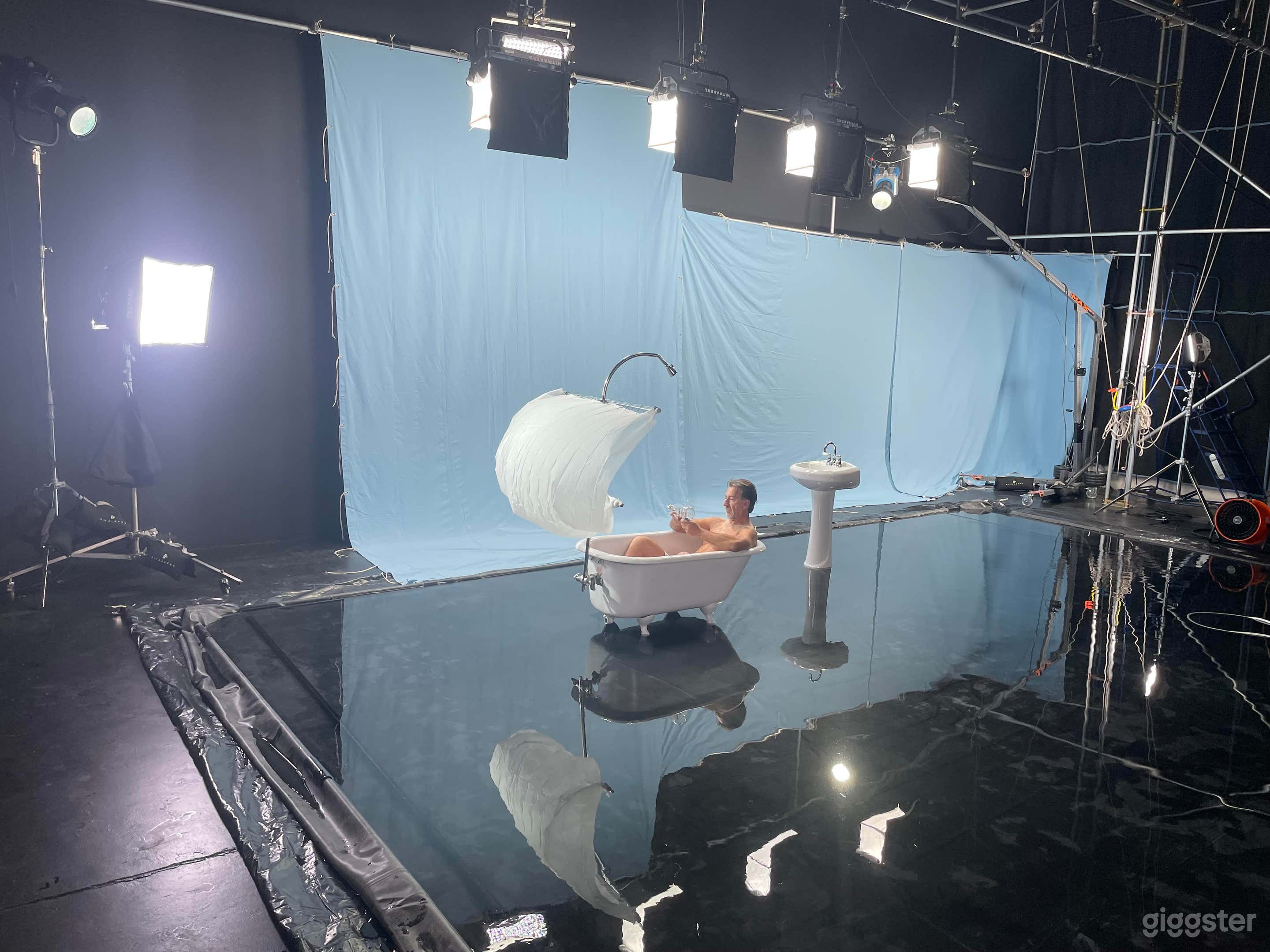 Water Stage with Sky blue backdrop (available for an additional fee) 