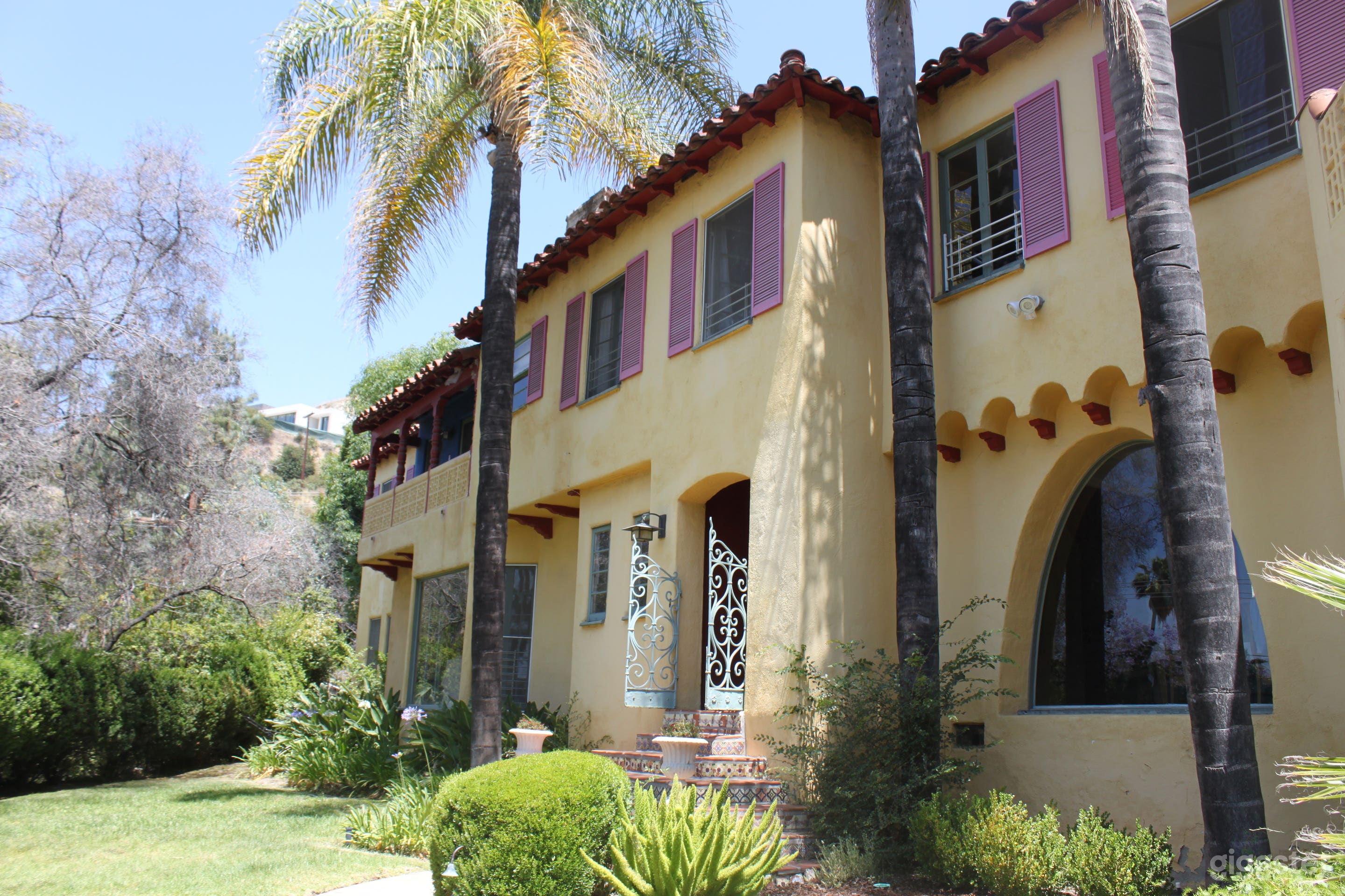 Front of our home which is colorful and unique Spanish/Mediterranean built in the 1930s with beautiful view of Glendale, Los Angeles, and even water on super clear day